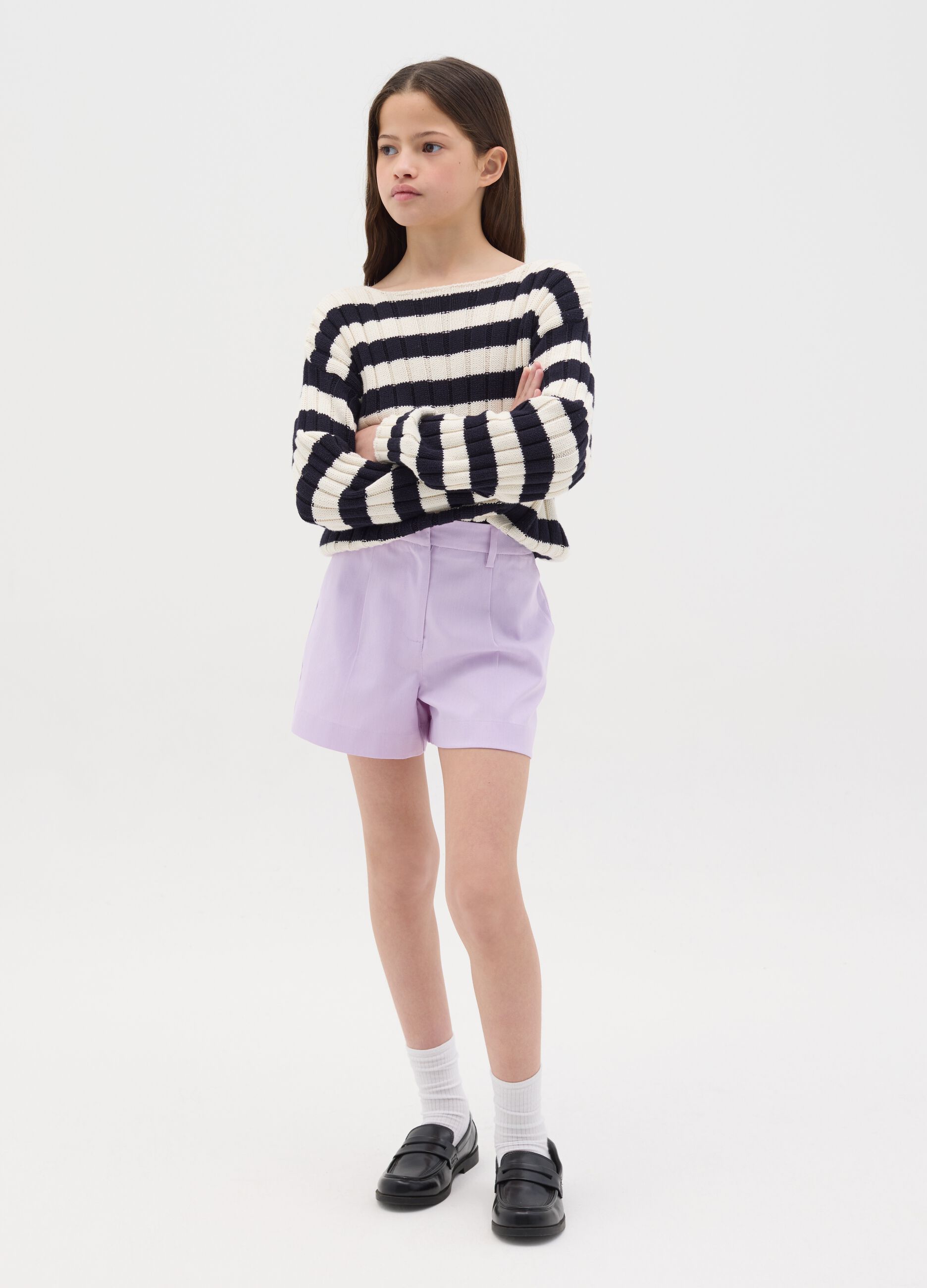 Purple shorts with darts and pockets