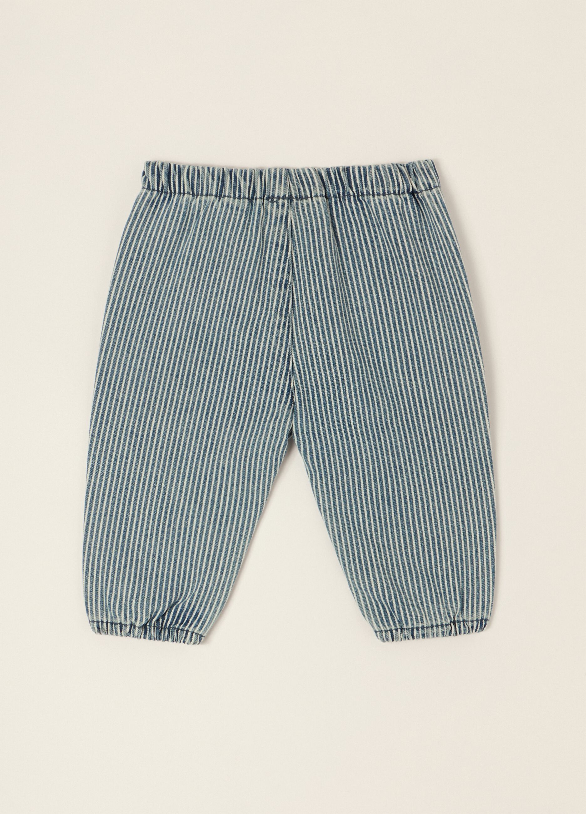 Baby striped denim trousers in a cotton, viscose and lyocell blend