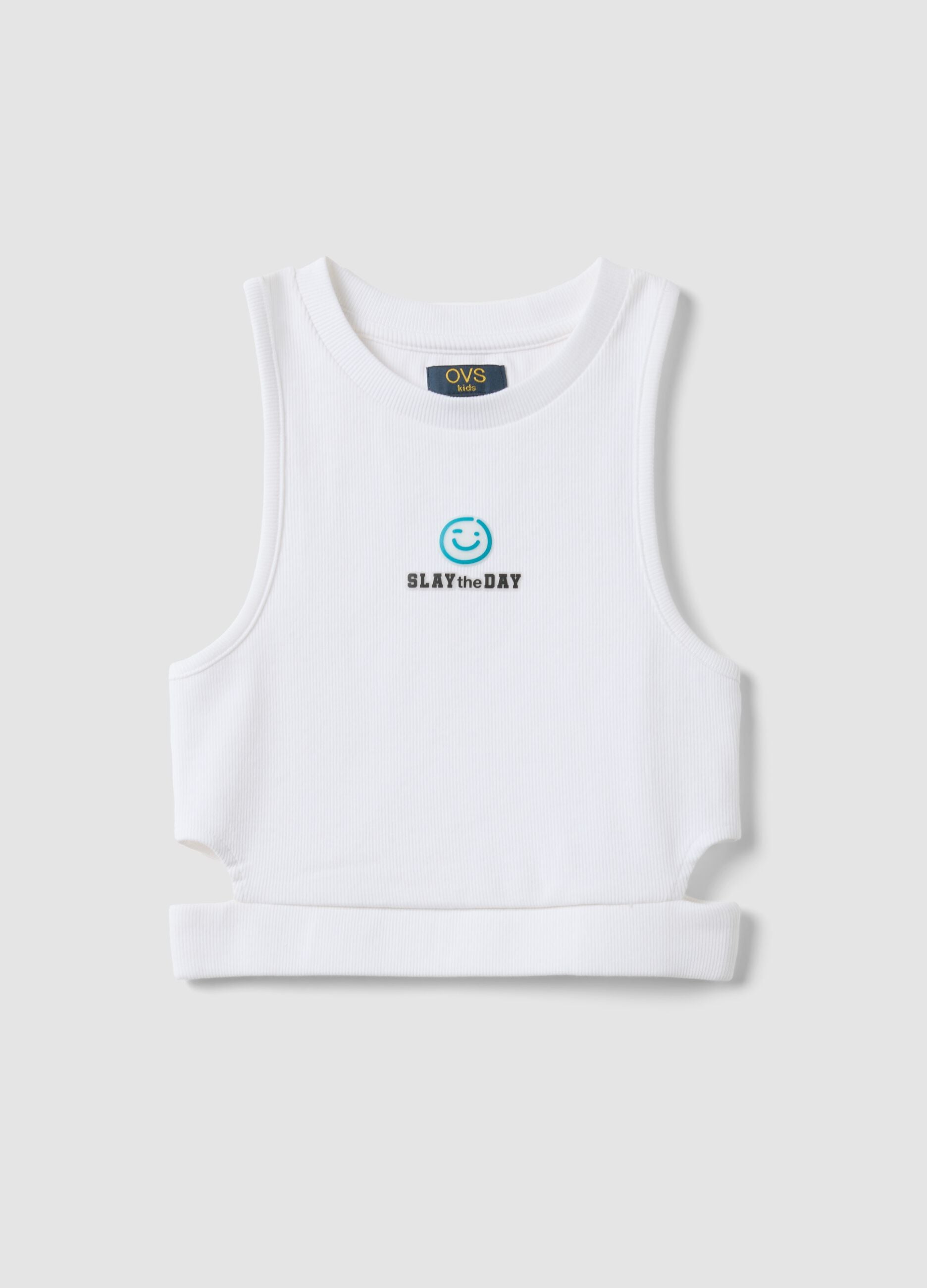 White stretch cotton cropped tank top