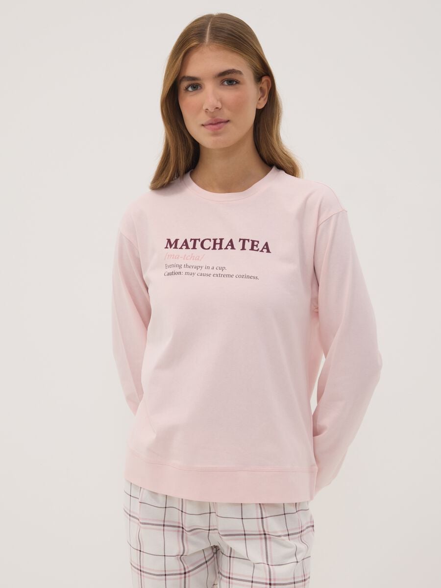 Pink crew-neck pyjamas in pure organic cotton_1