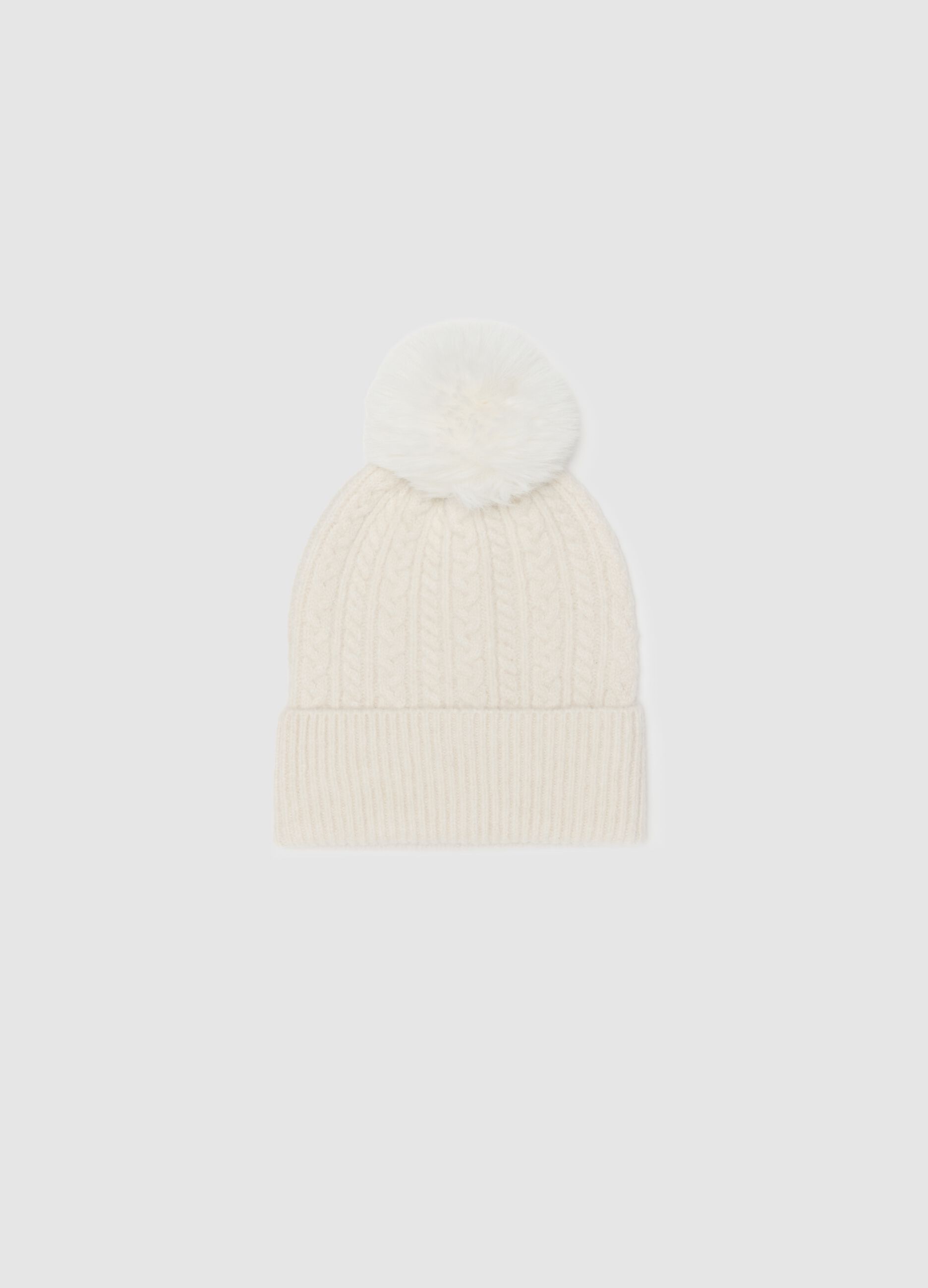 White knitted beanie hat with pompom