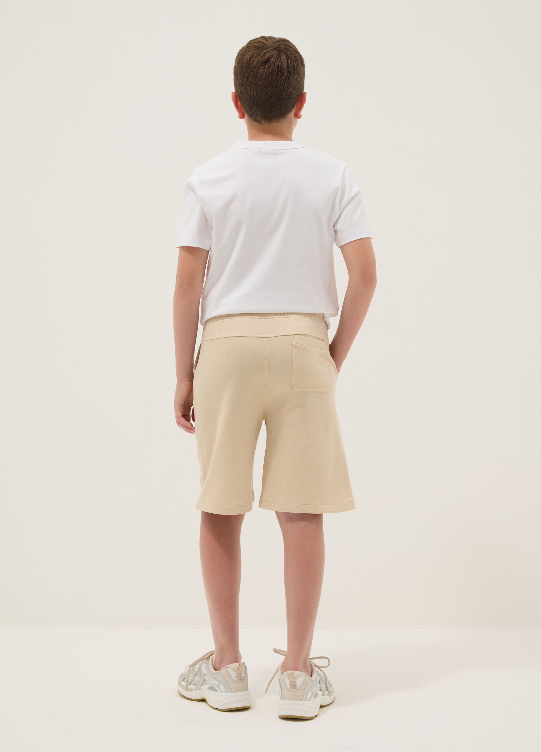 Boys&rsquo; beige pure cotton comfort-fit shorts