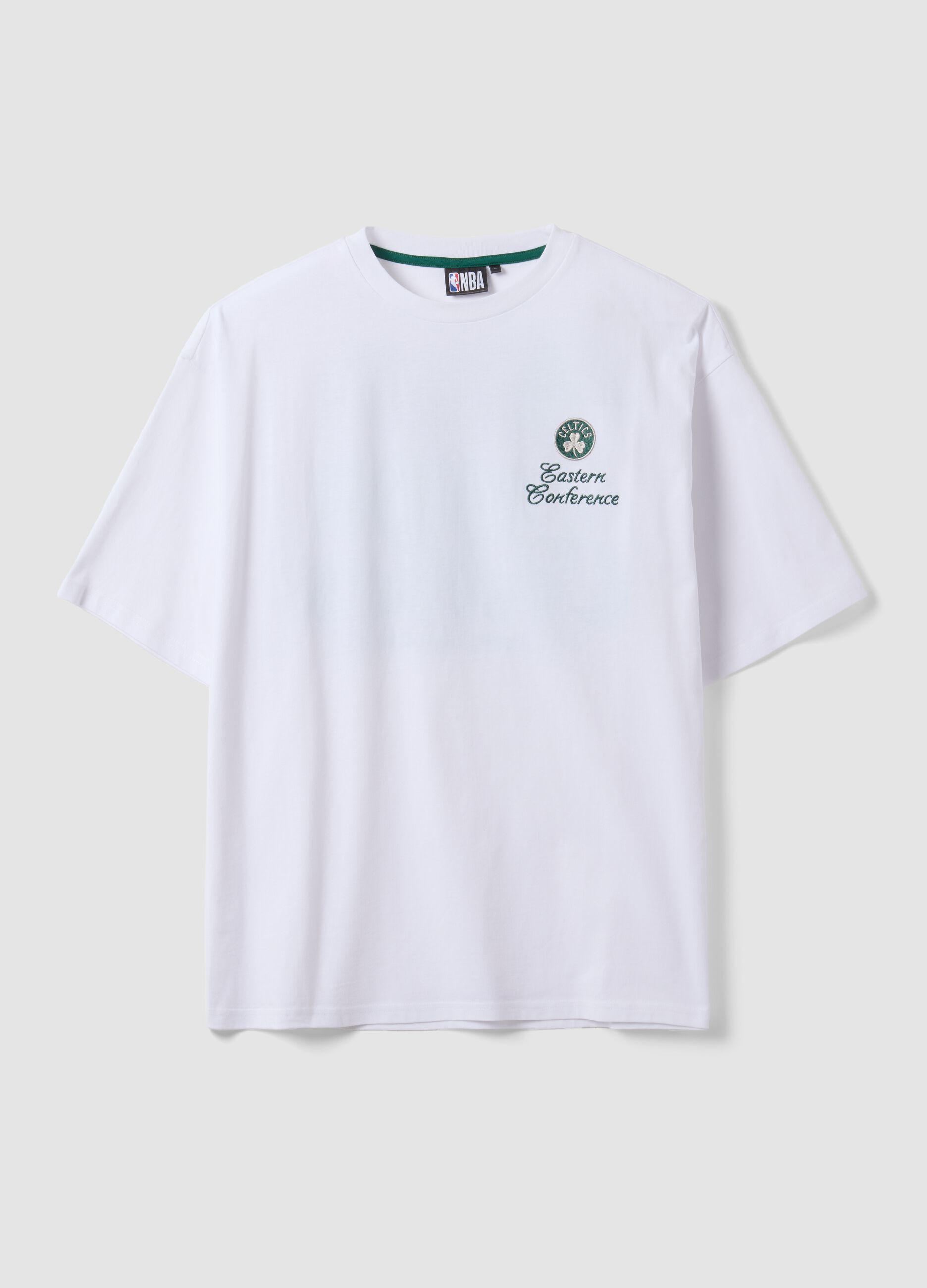 White pure cotton T-shirt with Celtics print