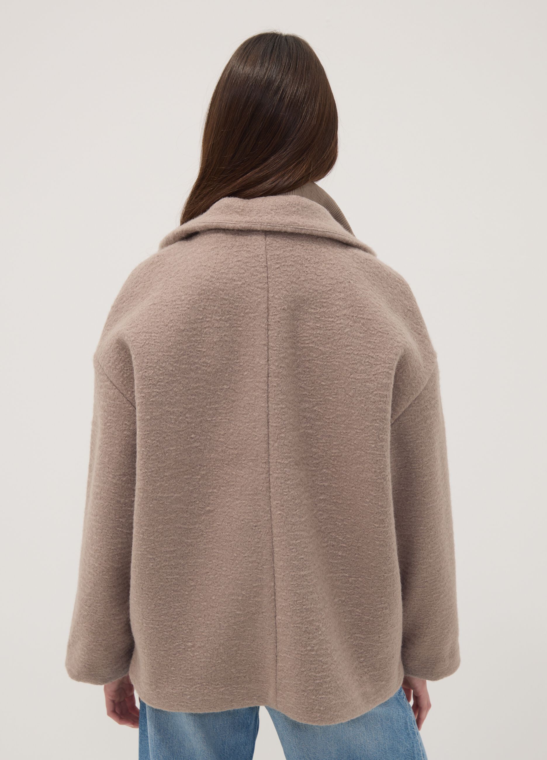 Beige regular-fit jacket with high neck and patch pockets