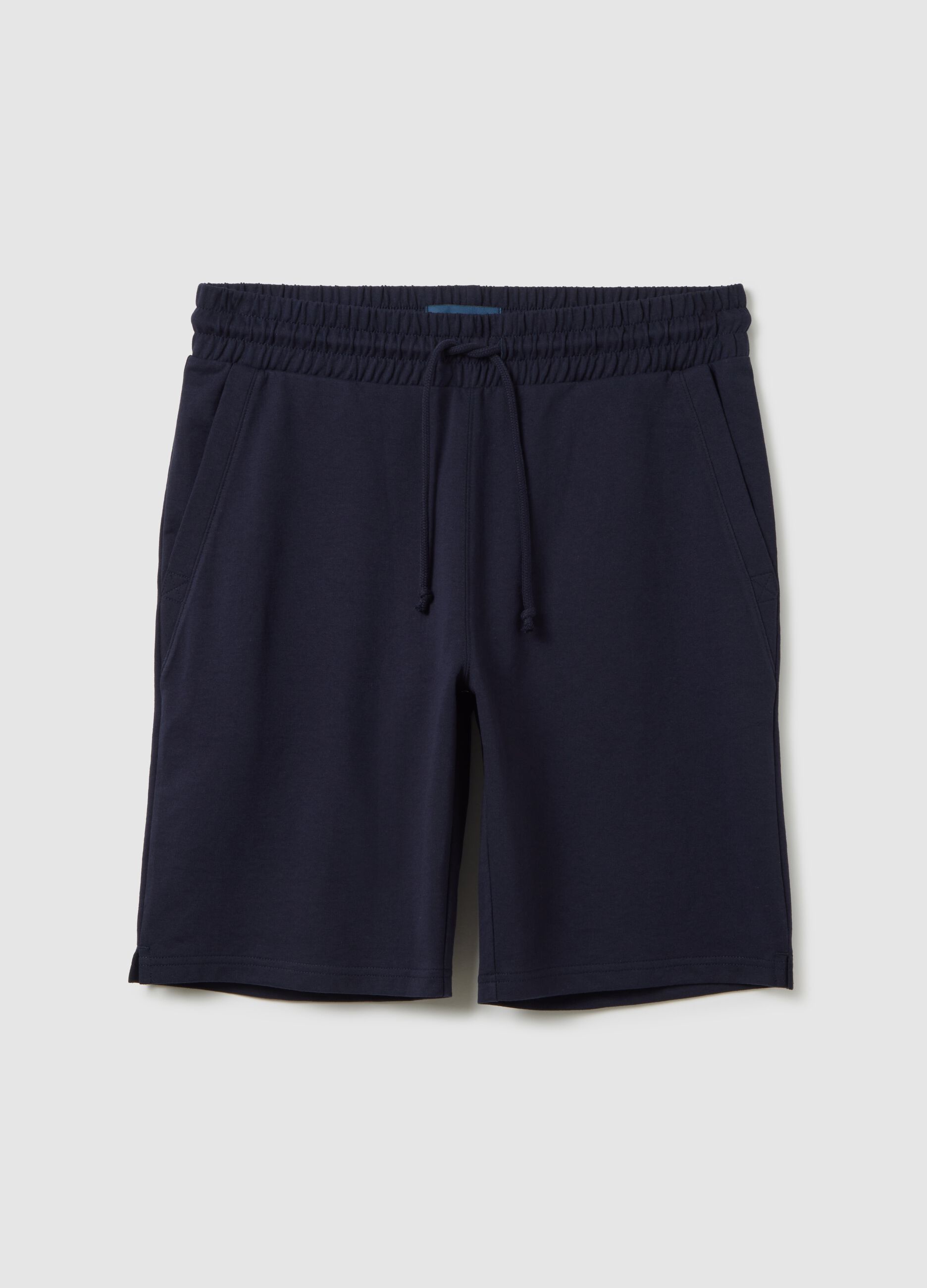 Men's blue cotton blend shorts, regular fit with back pocket