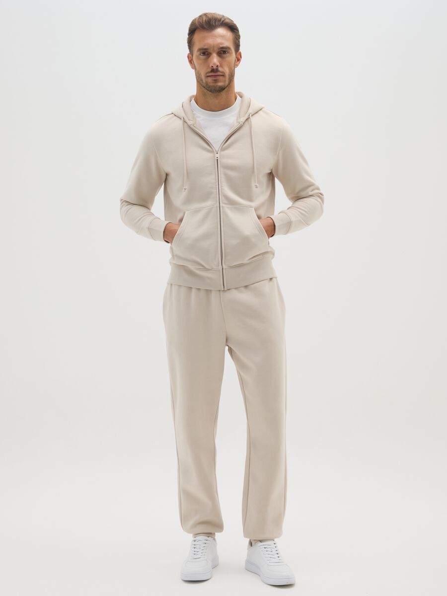 Beige cotton blend trousers regular fit_0