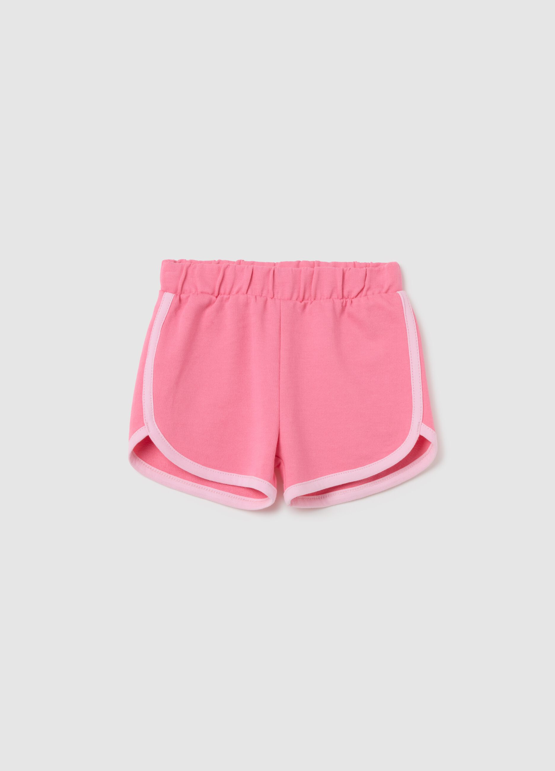 Shorts da bambina in puro cotone rosa regular fit con vita elasticizzata