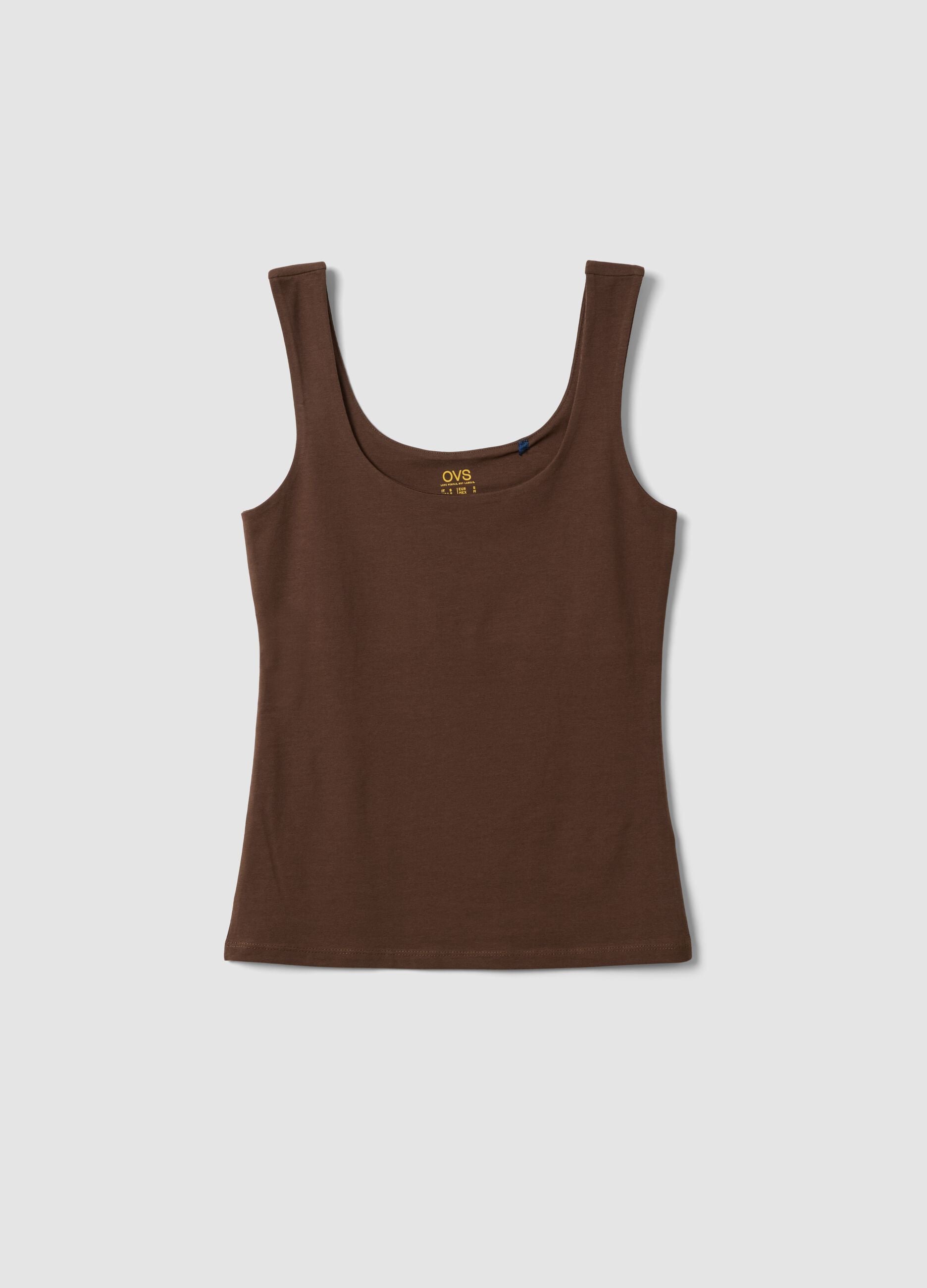 Brown fitted stretch-cotton tank top