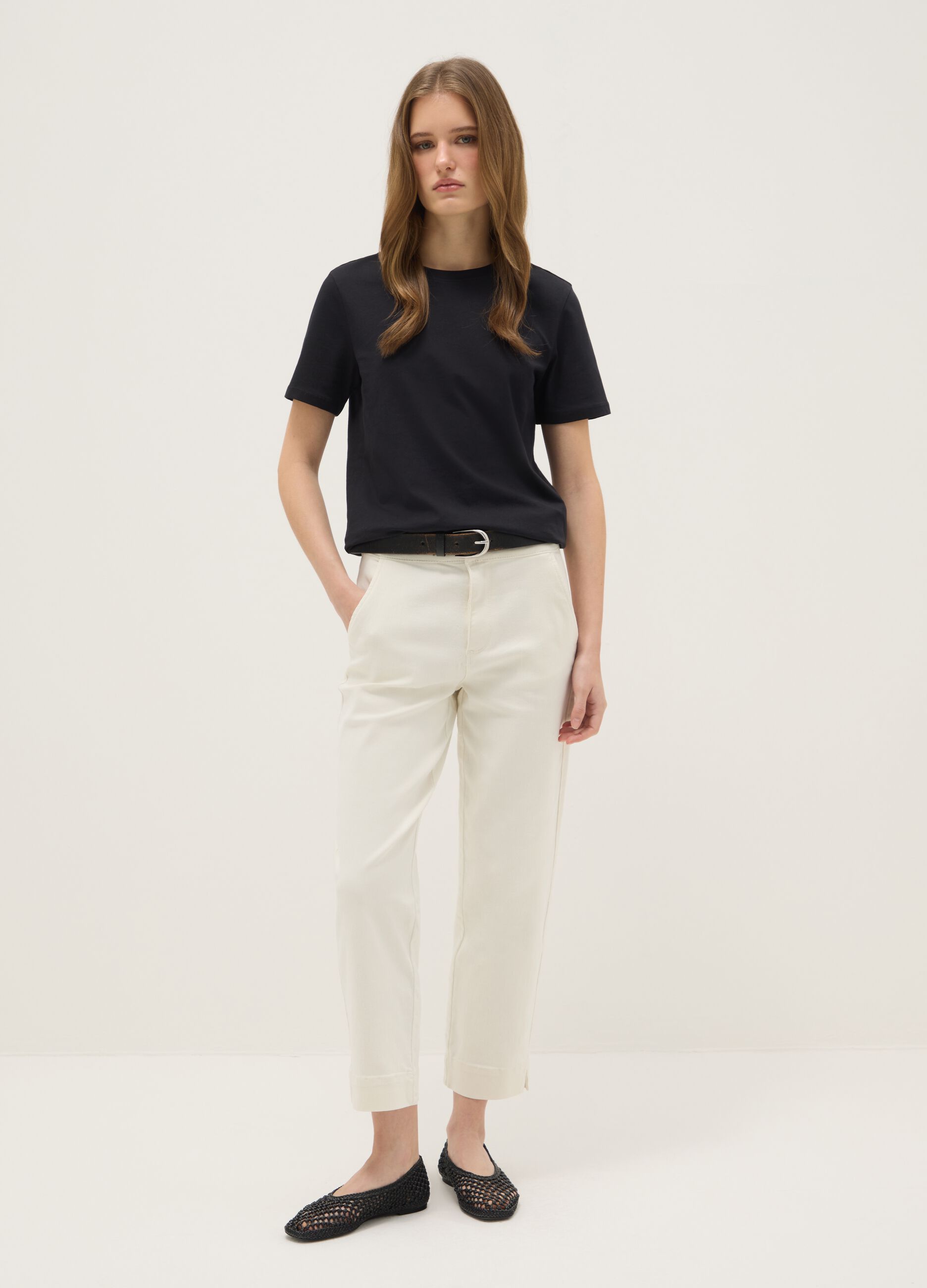 White Slim Fit Cotton Blend Chino Trousers