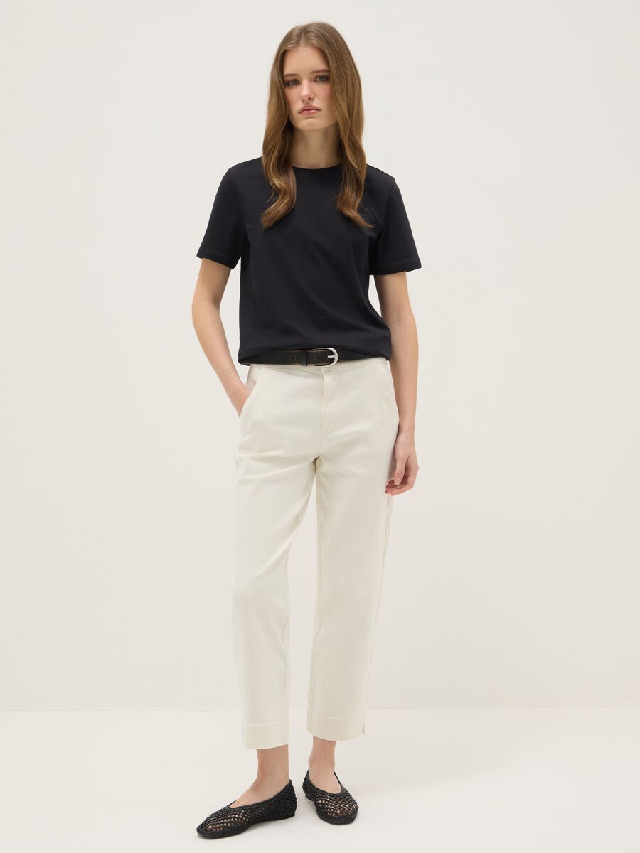 White Slim Fit Cotton Blend Chino Trousers_0