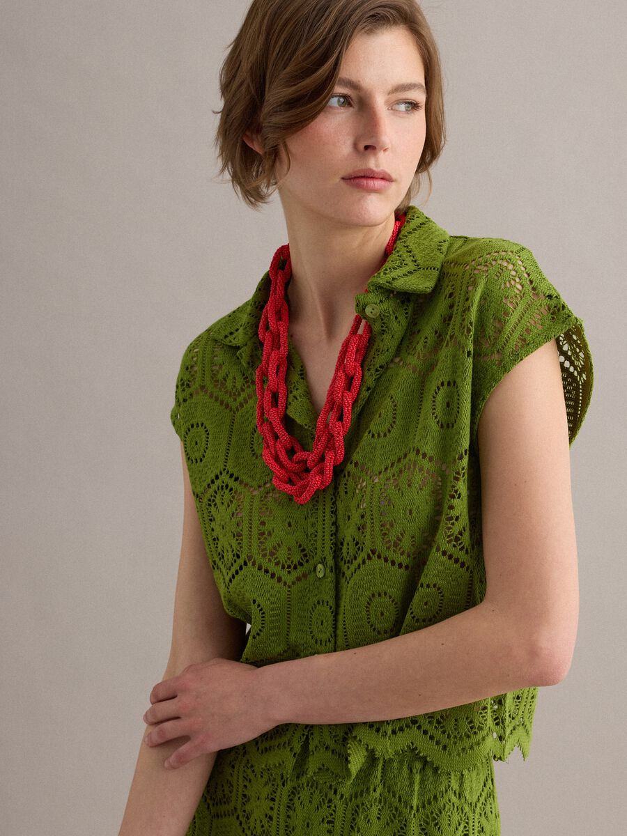 Polo verde in crochet con colletto classico regular fit_0