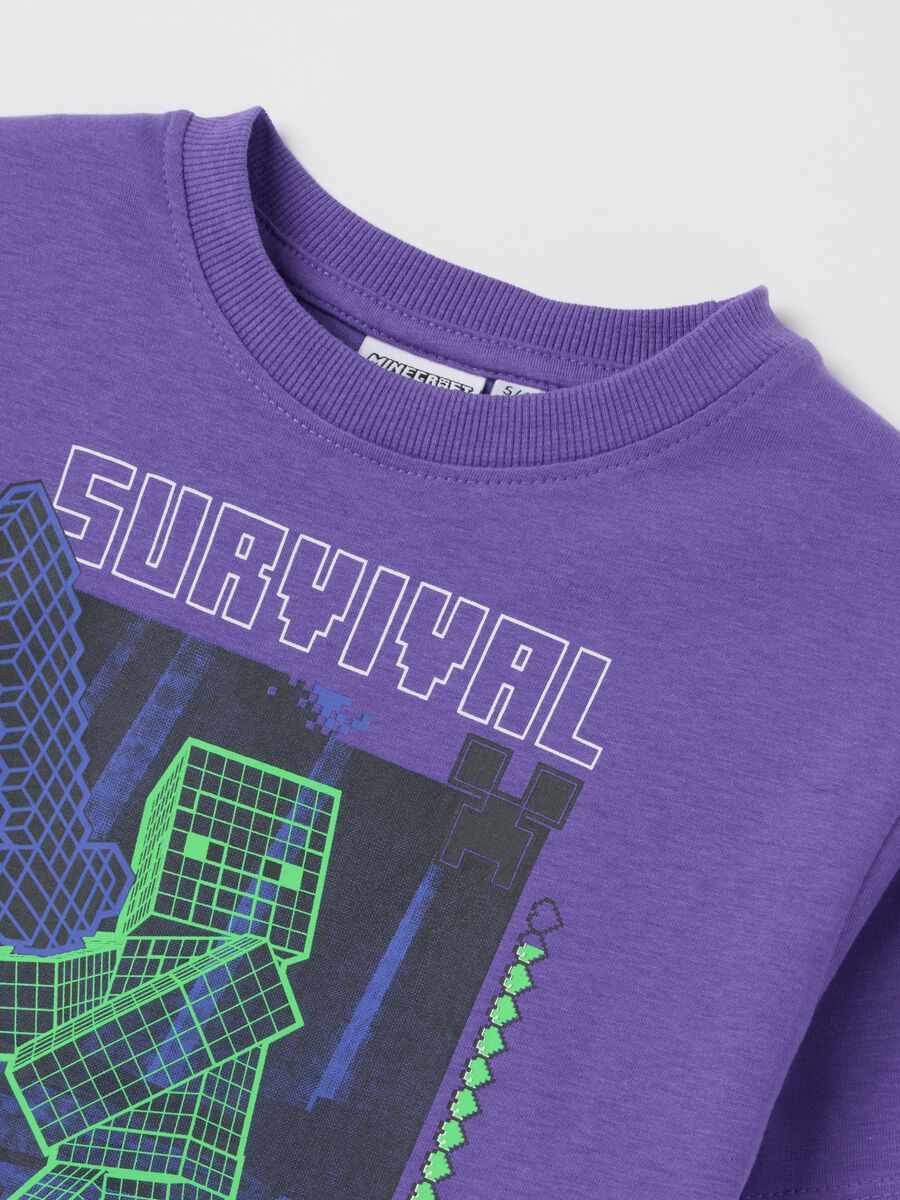 Children's purple cotton T-shirt regular fit with Minecraft print_2