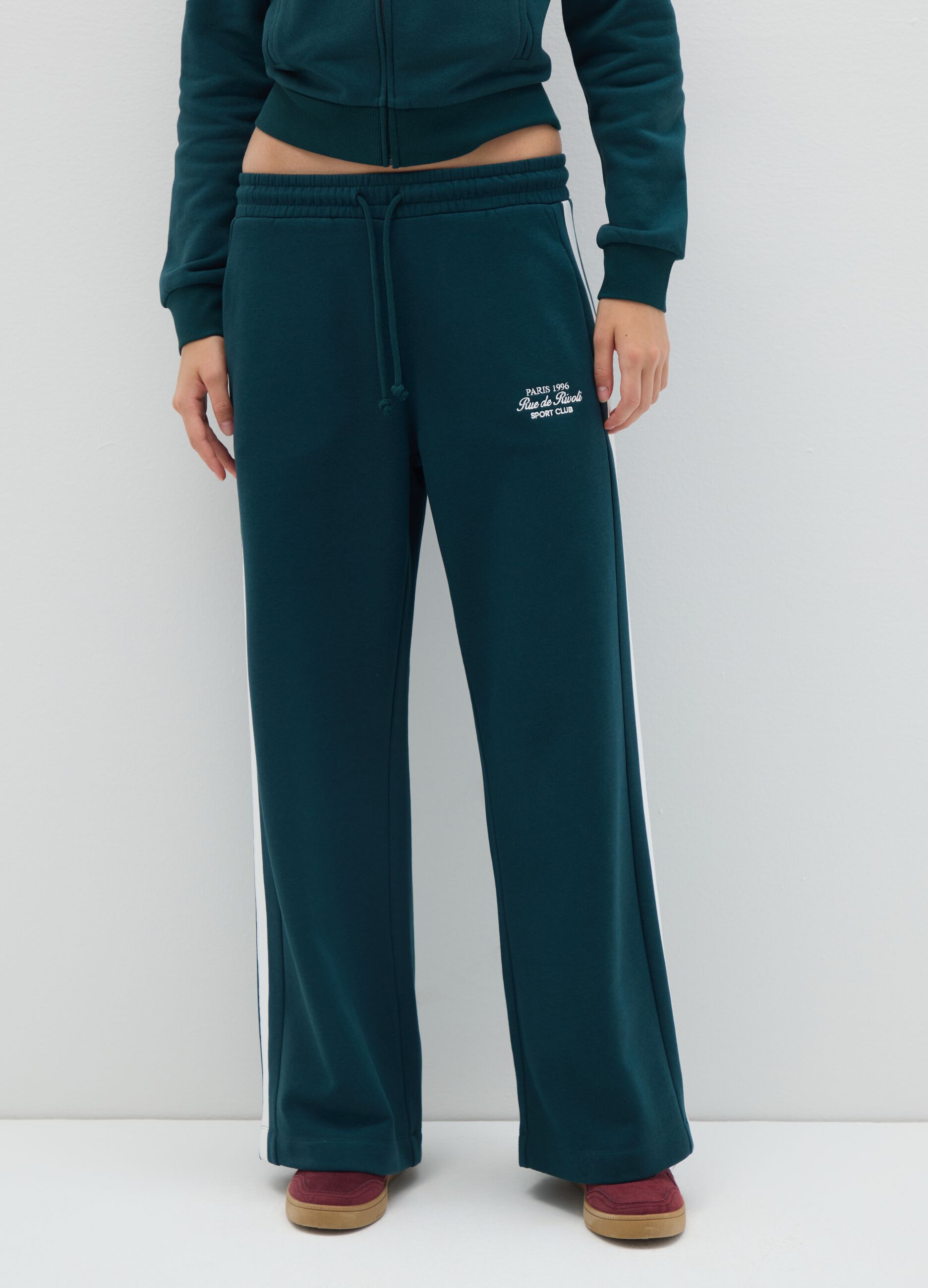 Wide leg red cotton-blend trousers