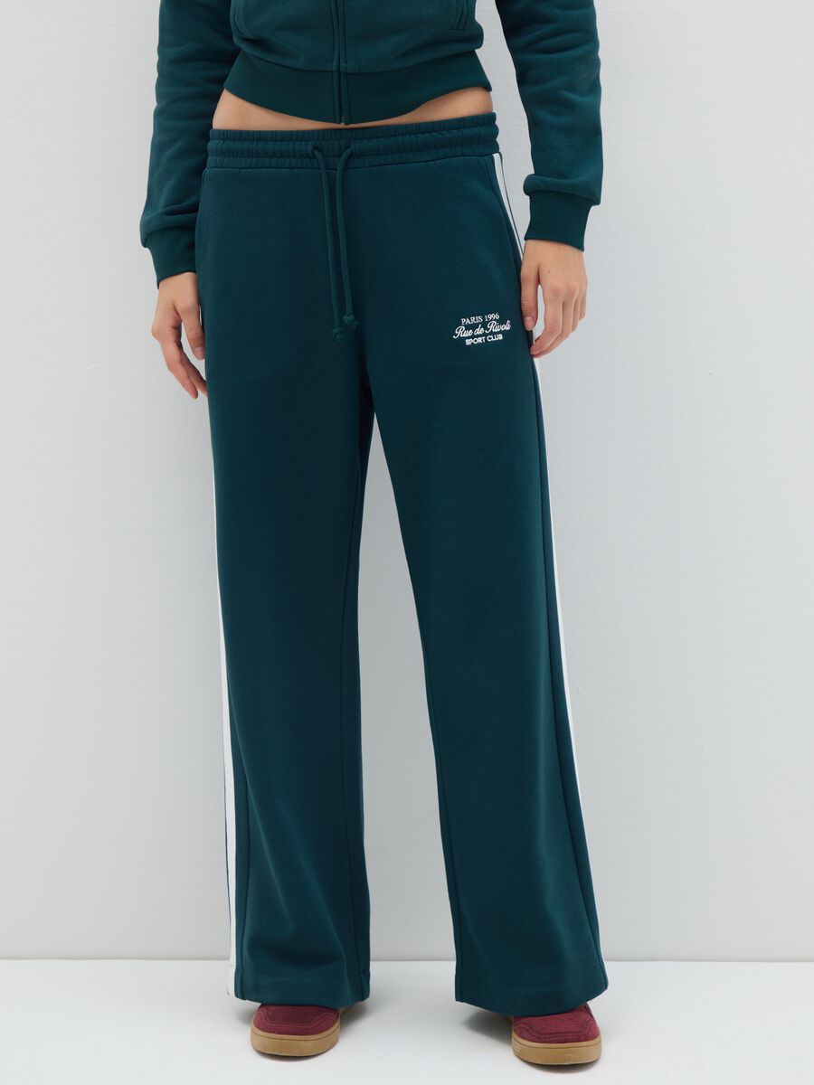 Wide leg red cotton-blend trousers_1