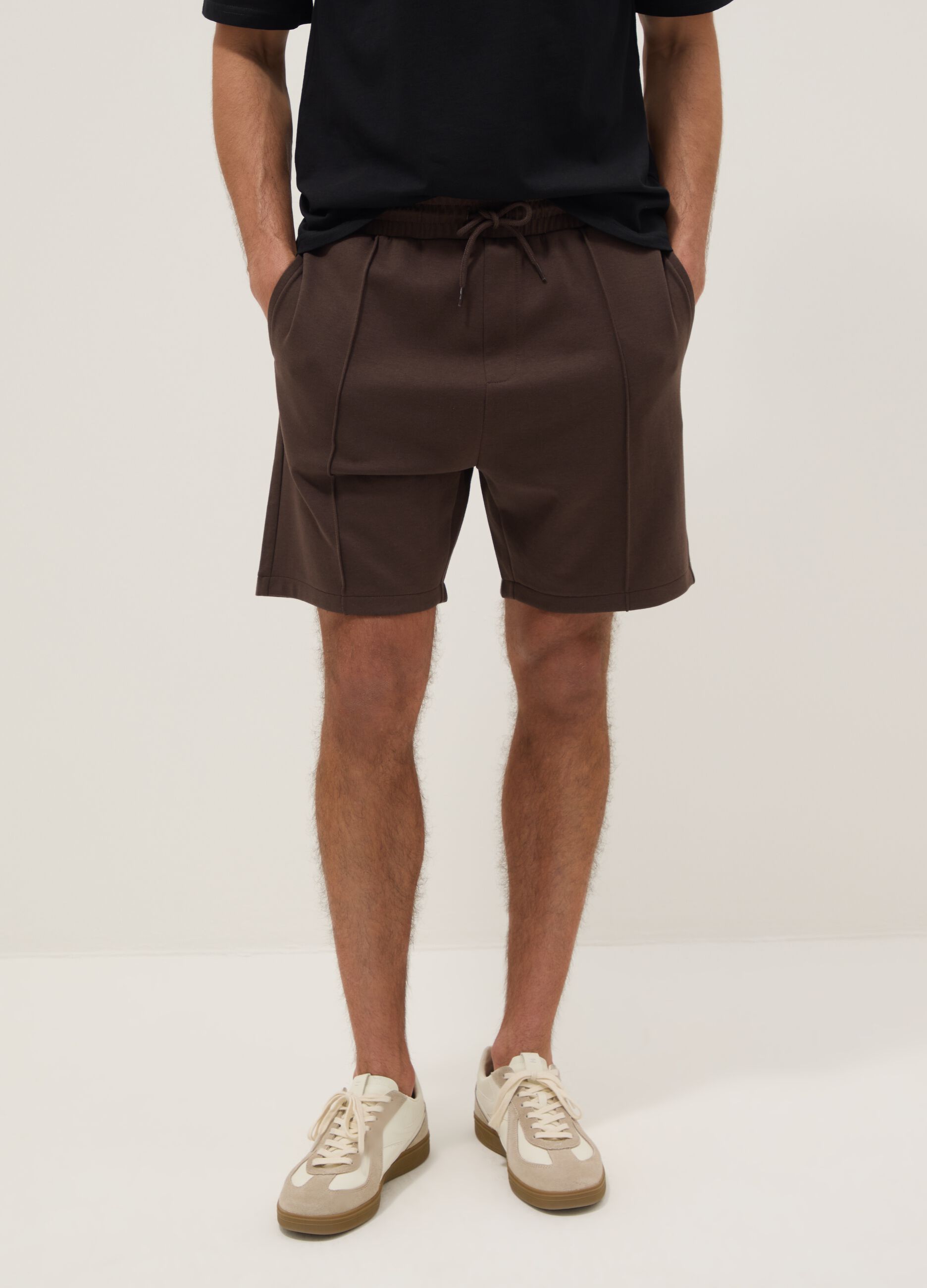 Brown cotton-blend regular-fit shorts with drawstring