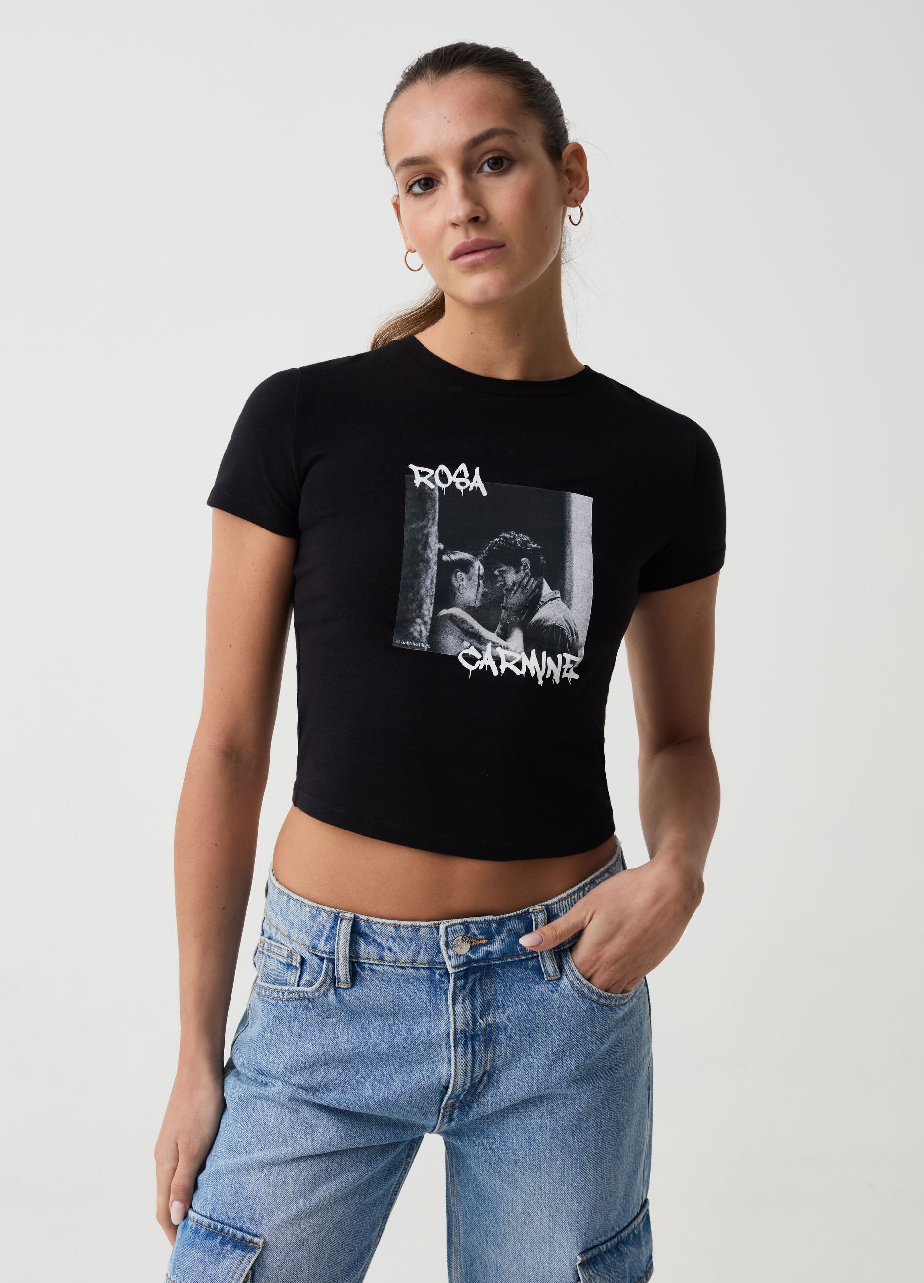 T-shirt cropped con stampa B.ANGEL X MARE FUORI