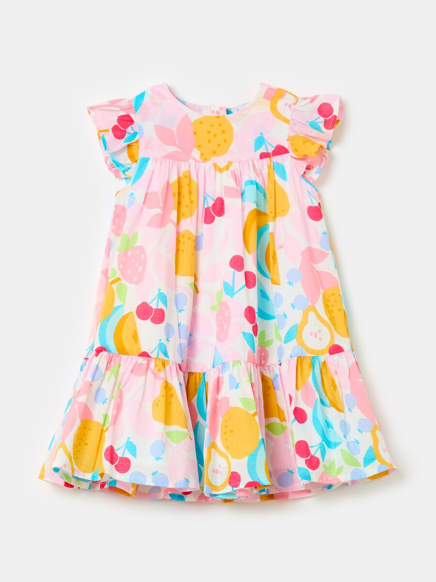 Dress with flounce and fruit print_0