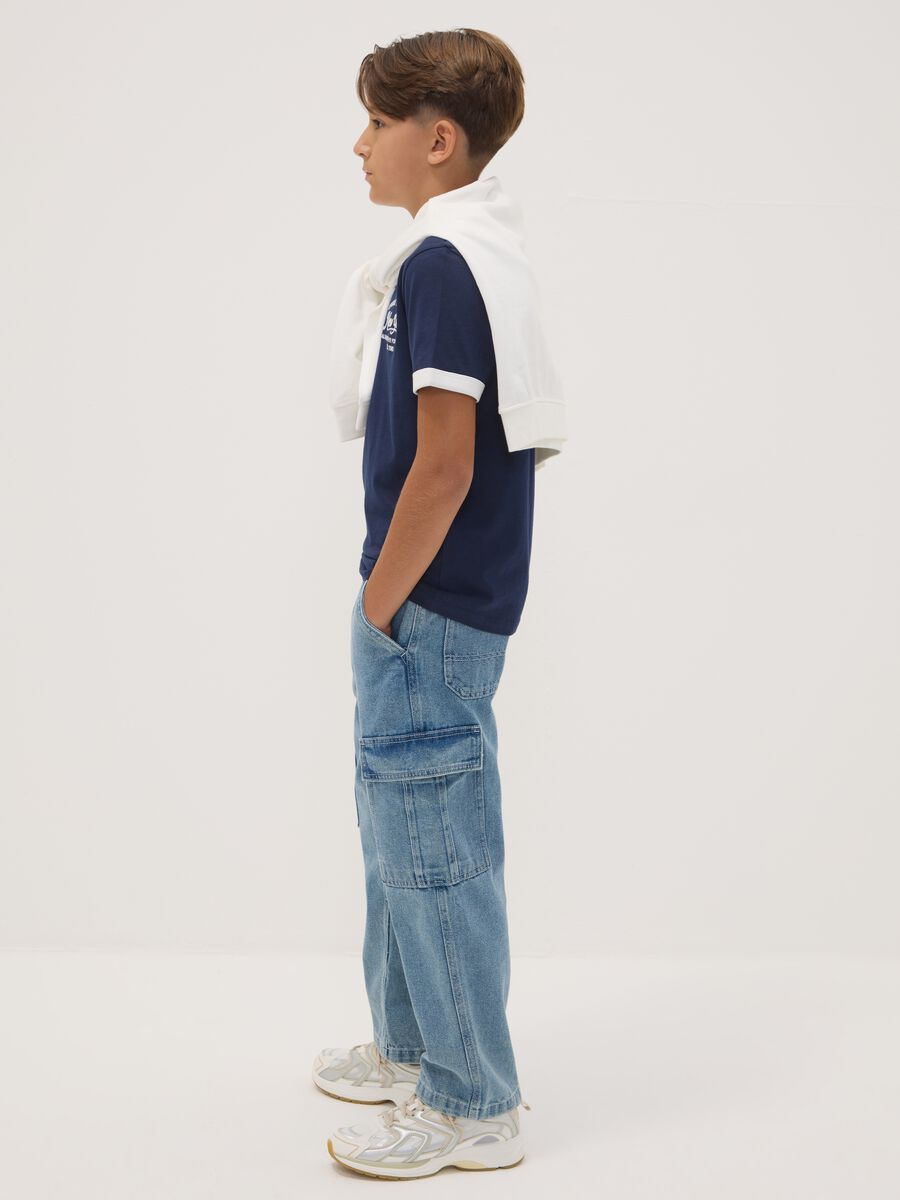 Light blue denim cargo jeans in cotton-viscose blend, straight fit_1