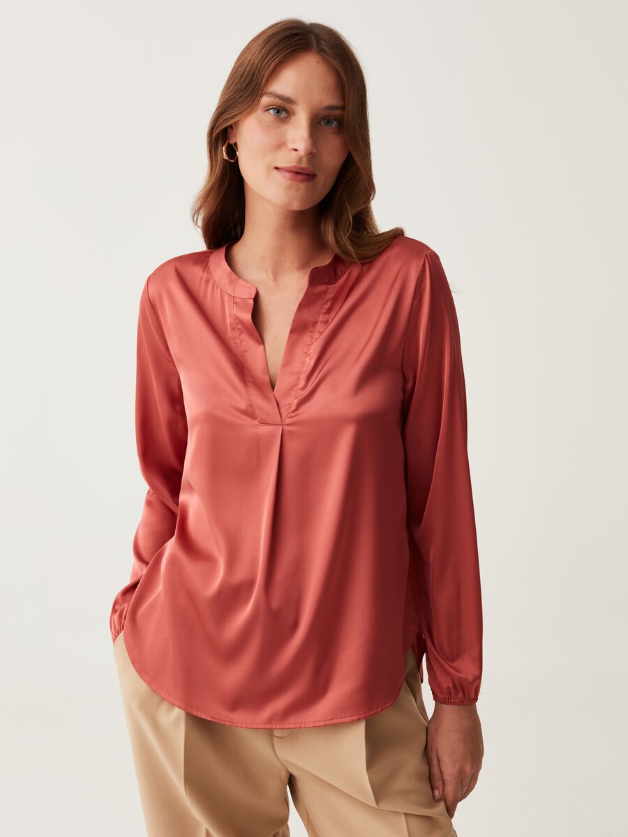 Satin blouse with V opening_0