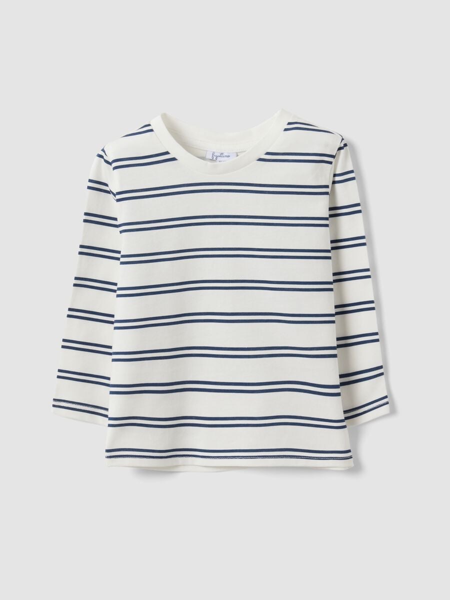White striped crew-neck T-shirt in pure organic cotton_0