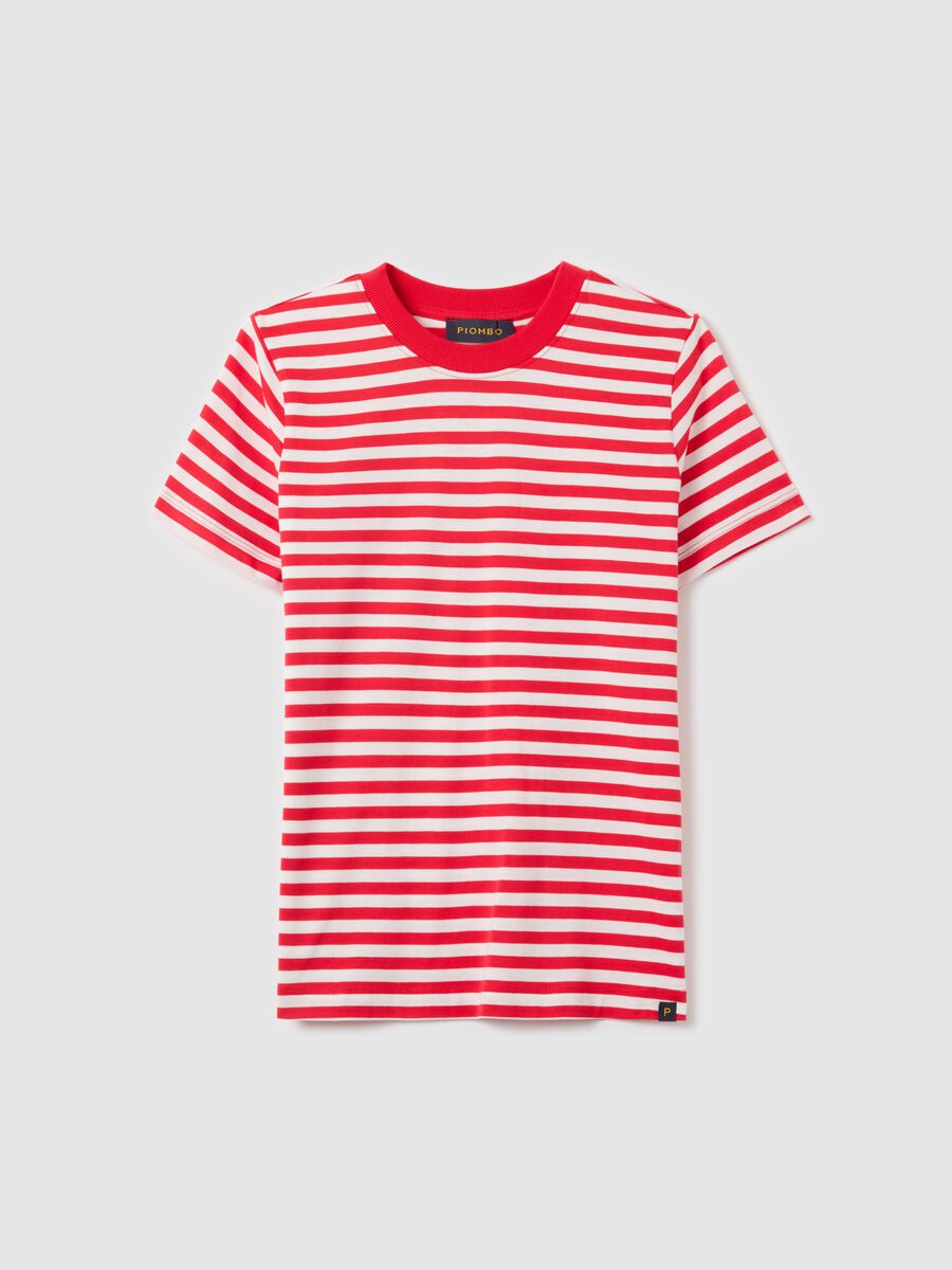 Red and white striped T-shirt with short sleeves_4