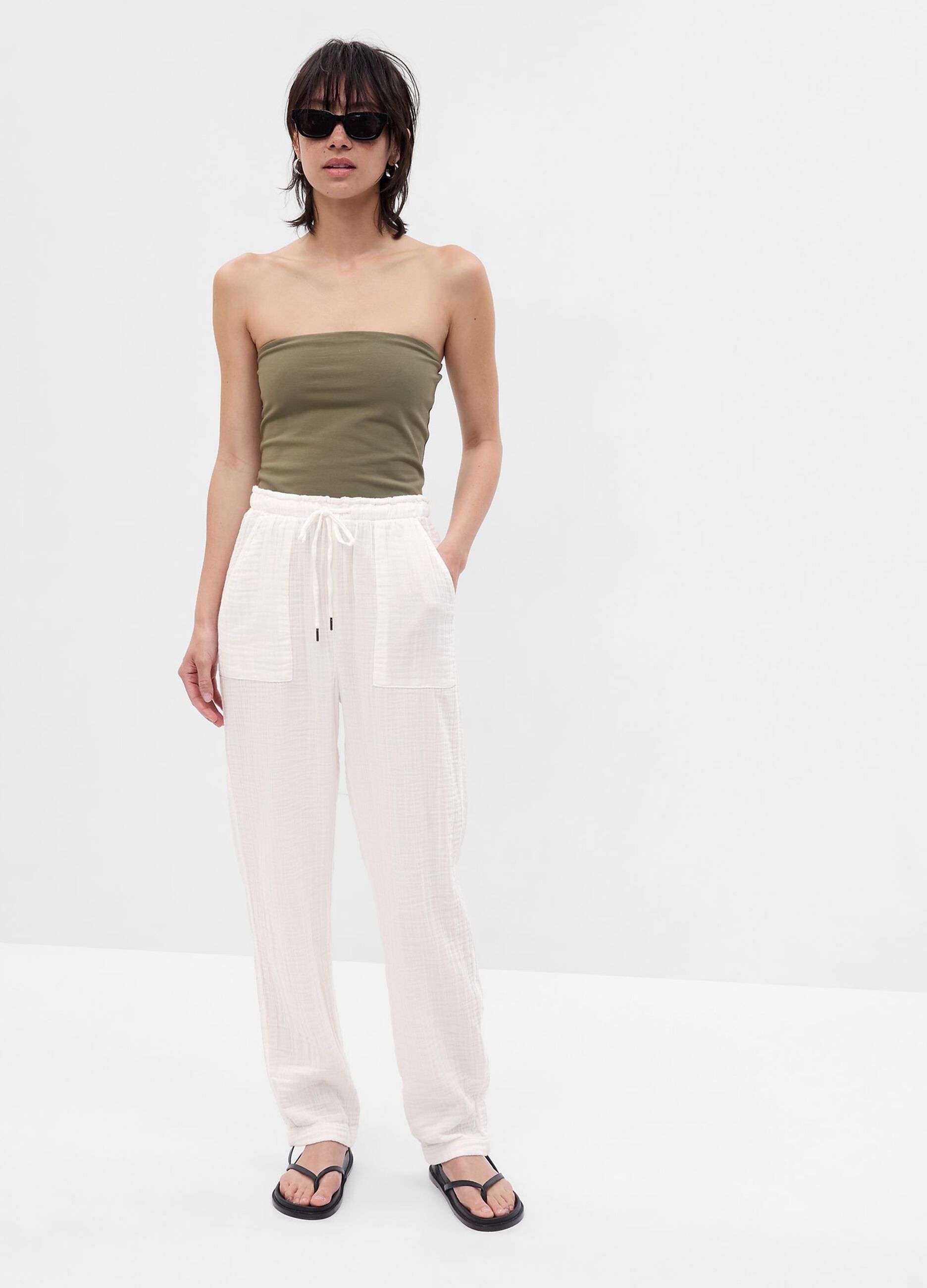 Ovs Pantaloni straight fit in garza di cotone