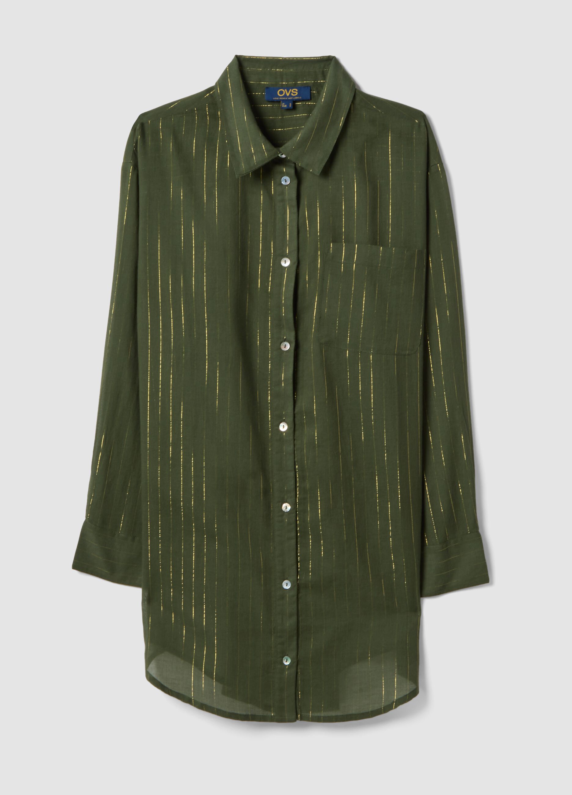 Green cotton-blend kaftan with gold stripes