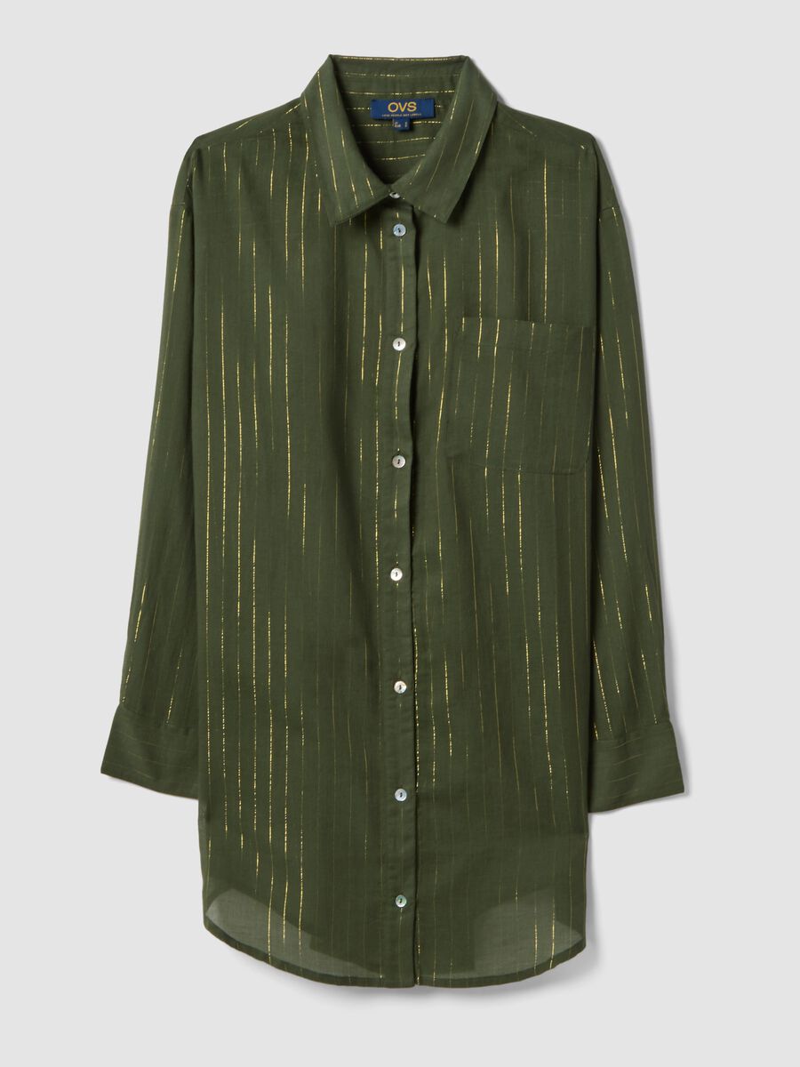 Green cotton-blend kaftan with gold stripes_0
