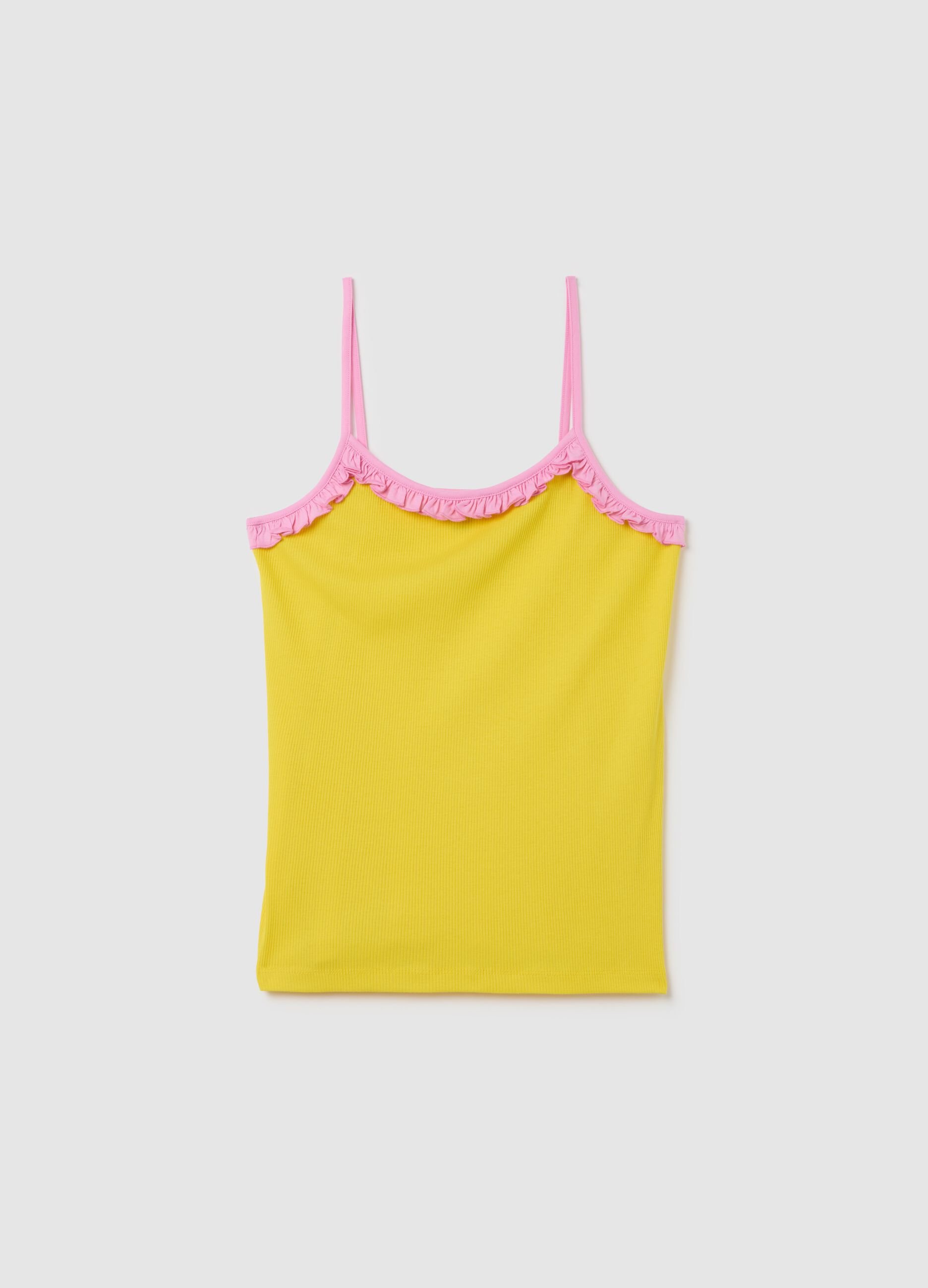 Top pigiama da donna in puro cotone giallo
