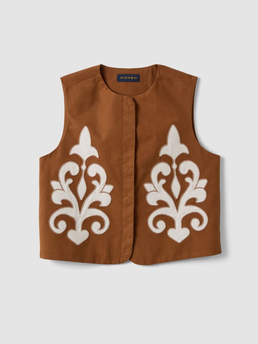 Brown linen and lyocell-blend gilet with applied embroidery_4