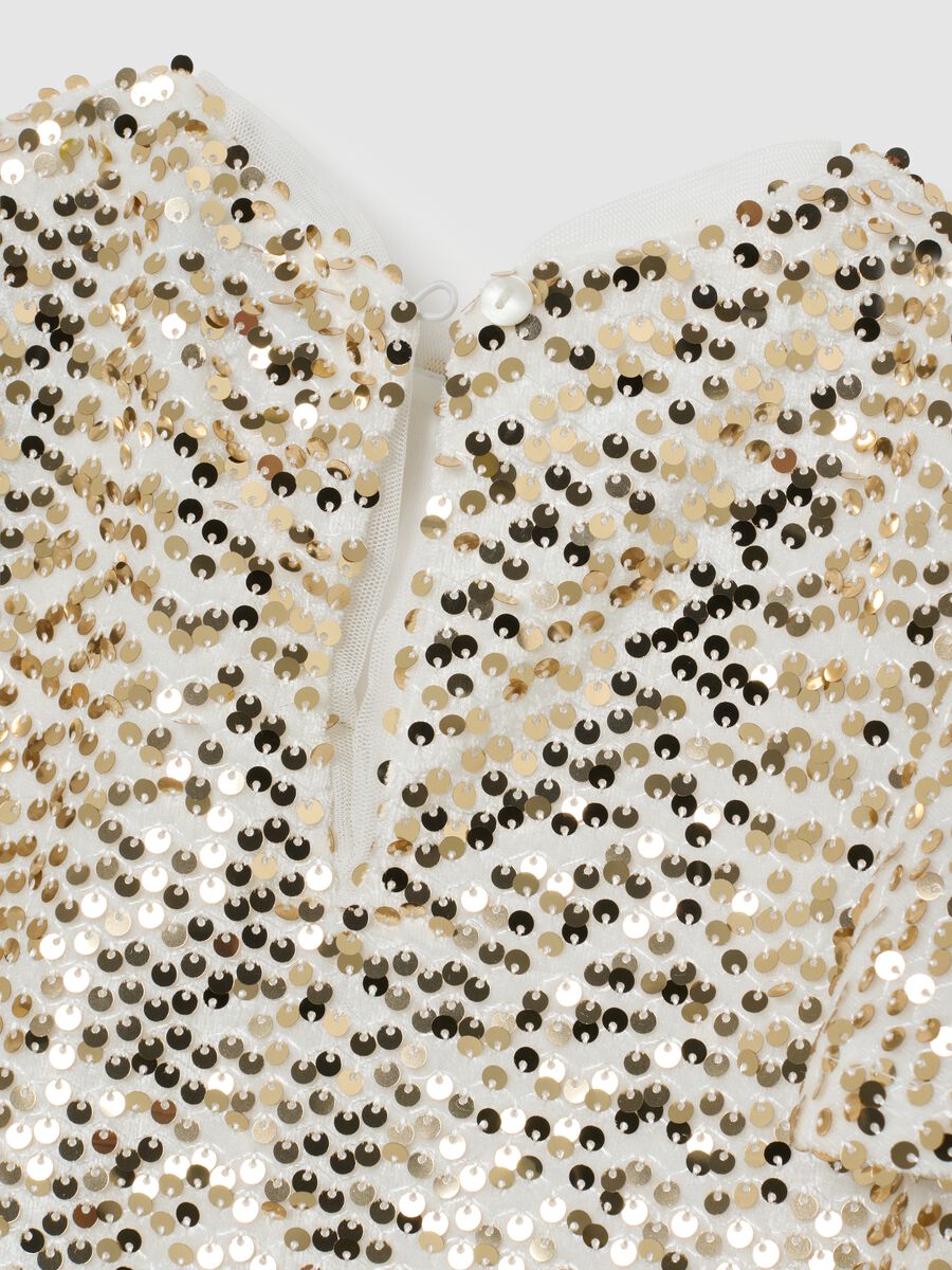 Regular fit beige girl's dress with sequins_4