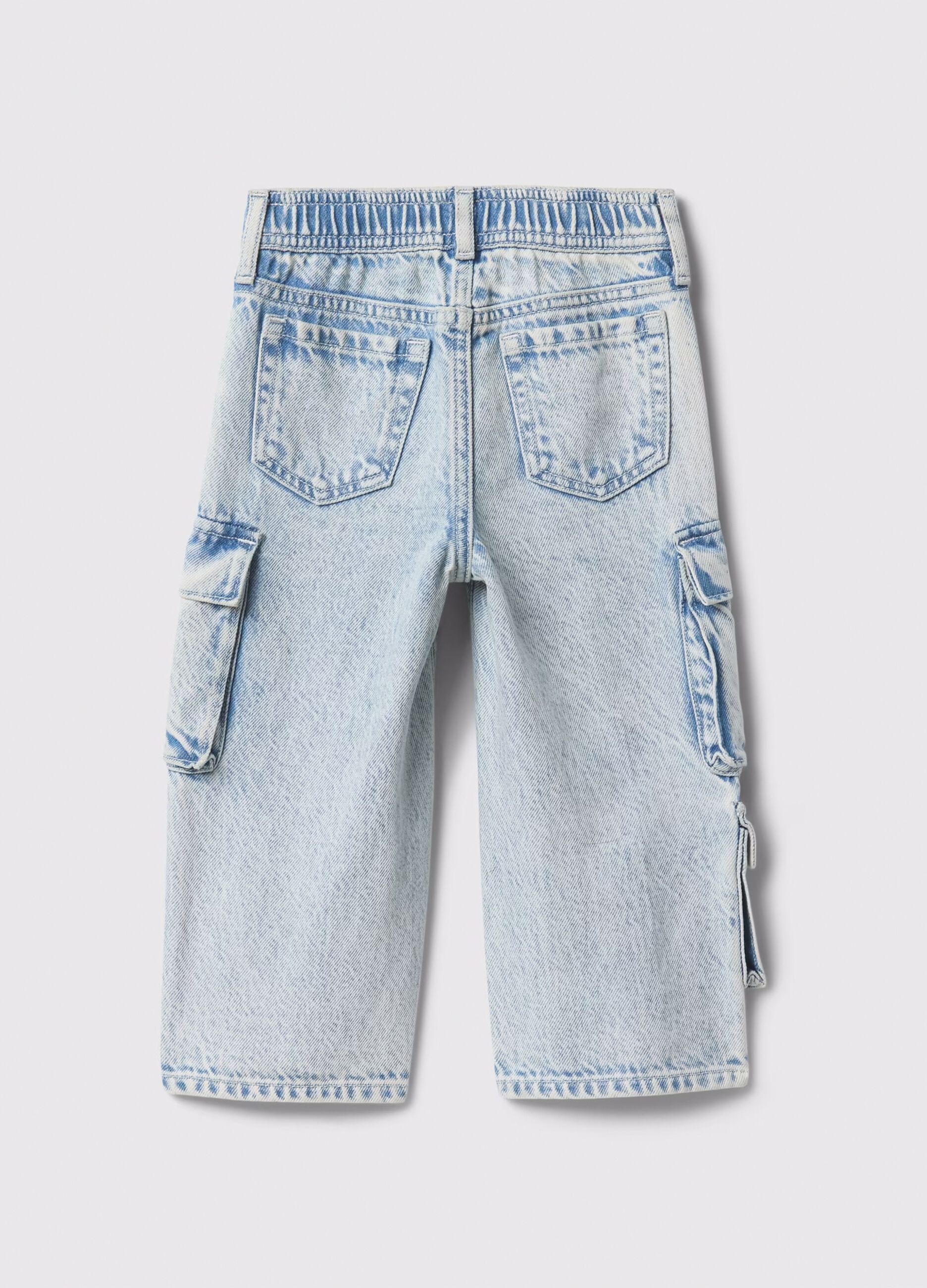 Cargo joggers in denim with drawstring