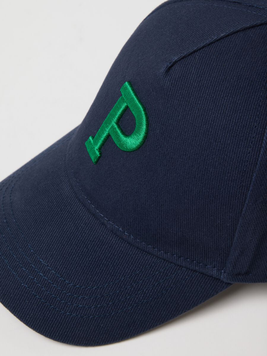 Cappello da baseball in puro cotone blu da bambino con P ricamata_2