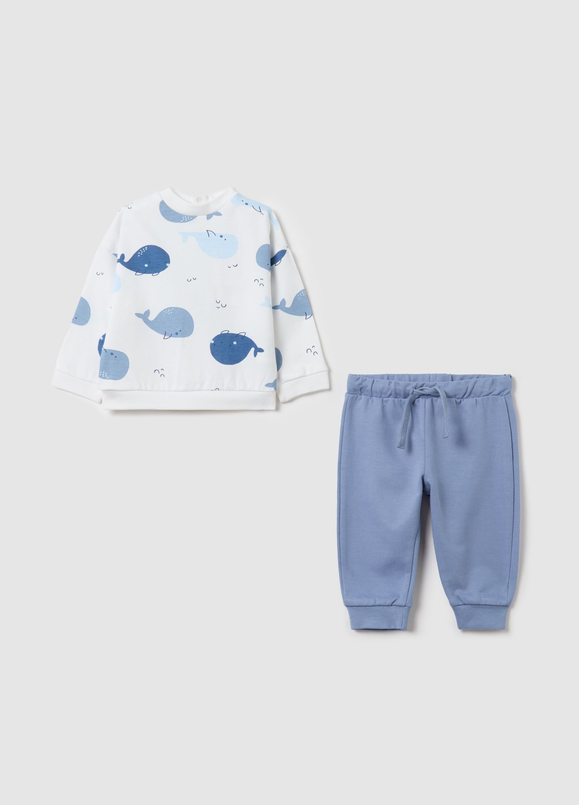 Cotton jogging set with cetaceans print