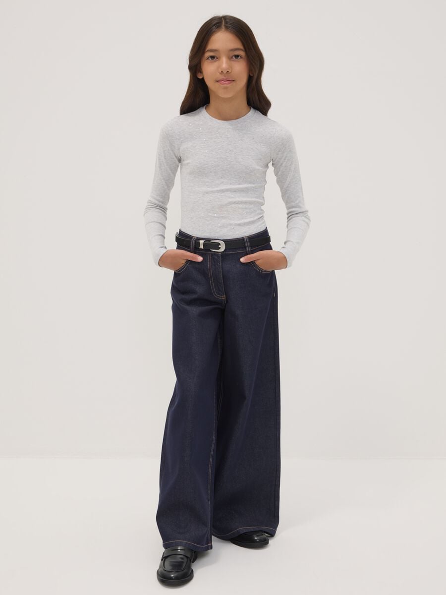 Jeans blu wide leg in misto cotone e lyocell_1