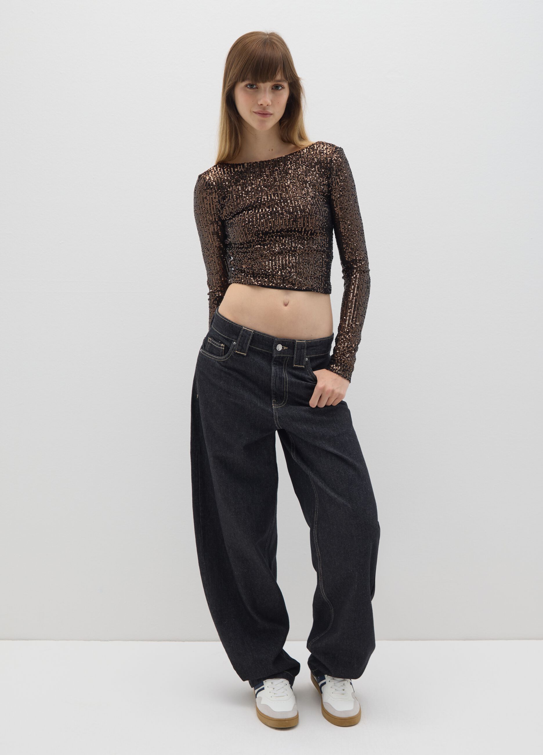 Brown cropped sequin top