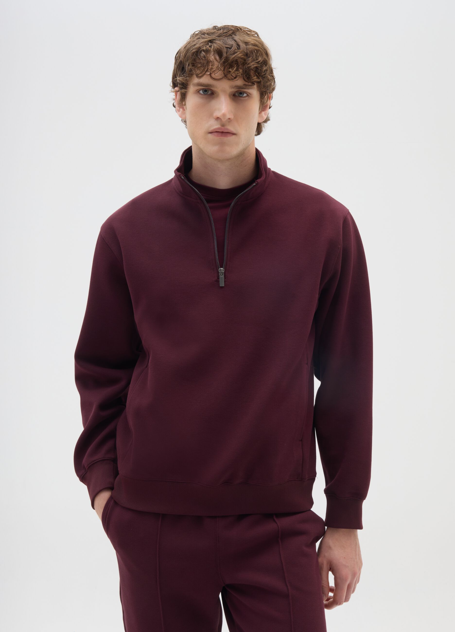 Burgundy half-zip sweatshirt