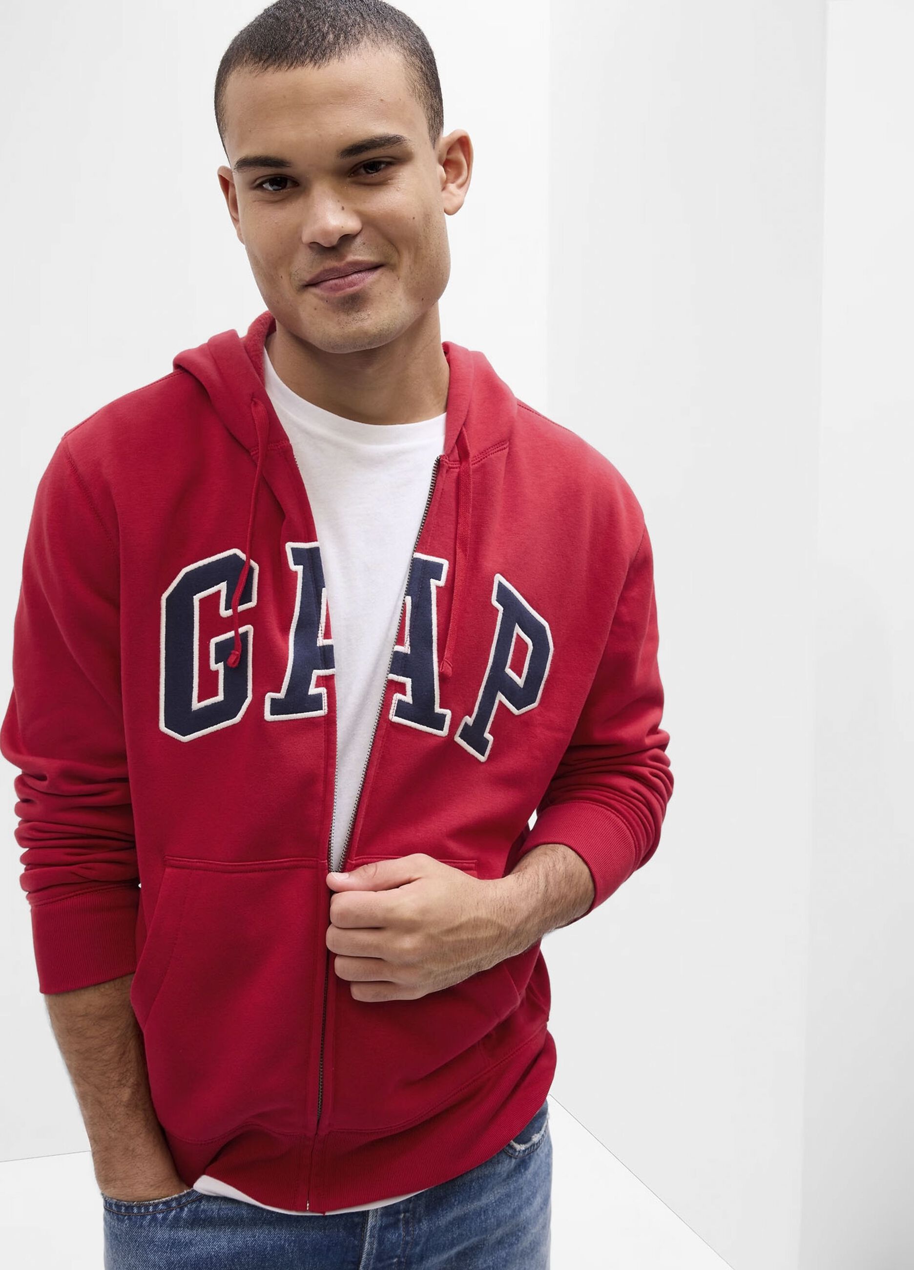 Full-zip sweatshirt with hood and logo embroidery