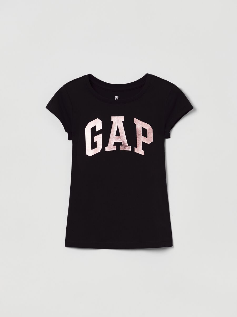 Cotton T-shirt with foil logo print_0