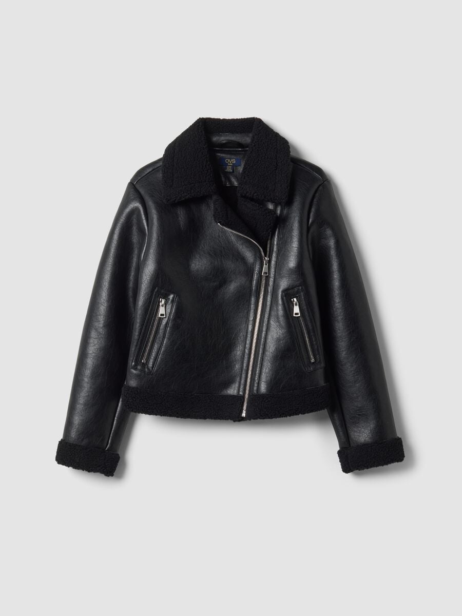 Black aviator-style jacket with diagonal zip_3