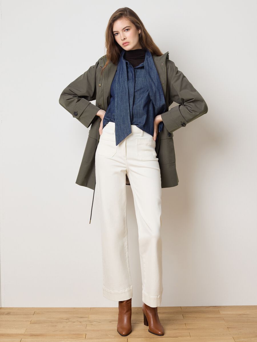 Green cotton blend regular fit parka with hood and zip_1