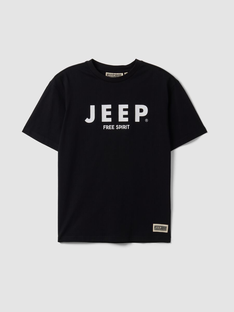 Black pure cotton short-sleeve T-shirt with Jeep slogan_3