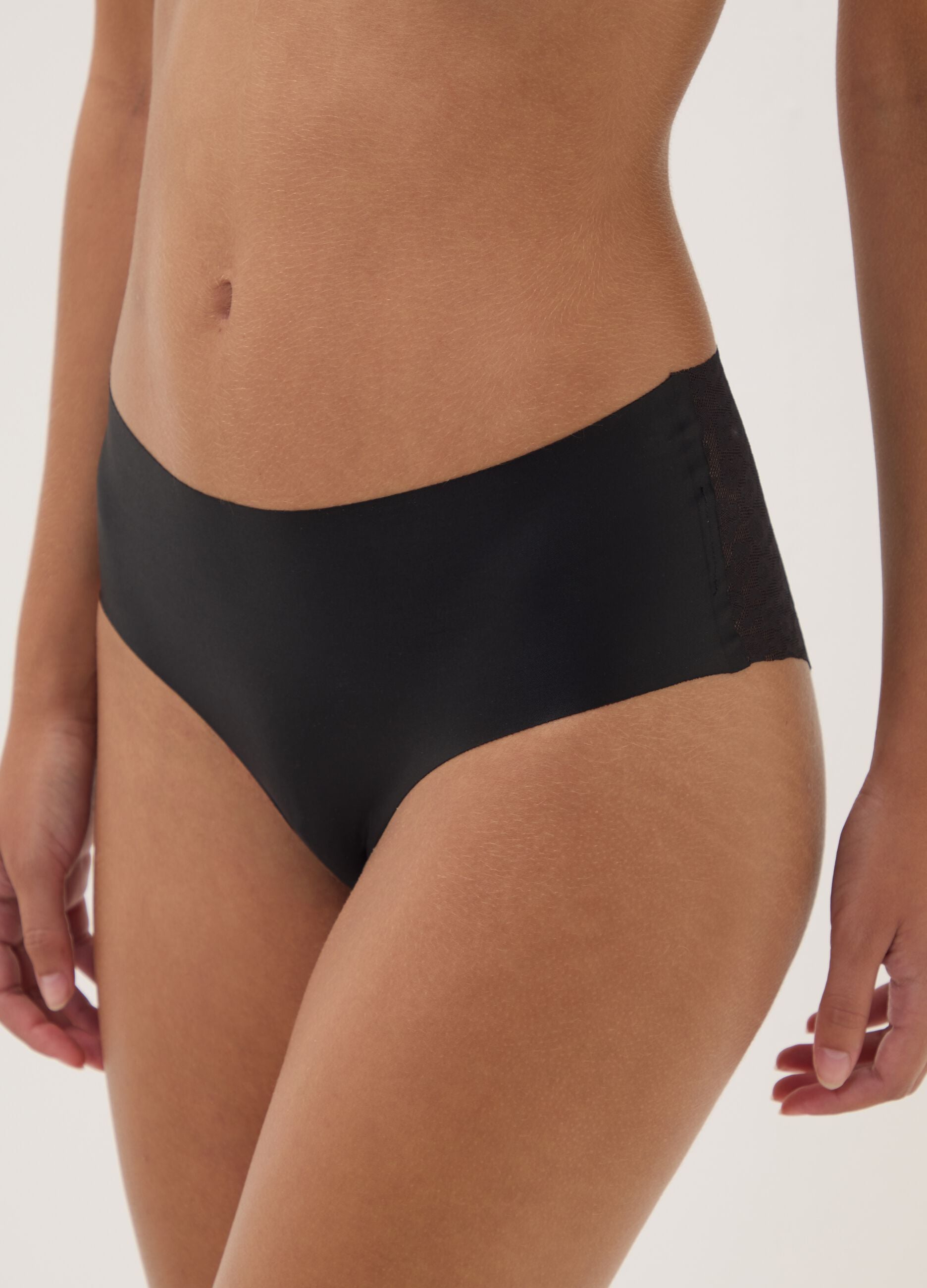 Black stretch-fabric briefs with lace back