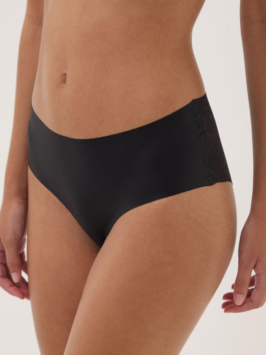 Slip nero in tessuto elasticizzato con retro in pizzo_3