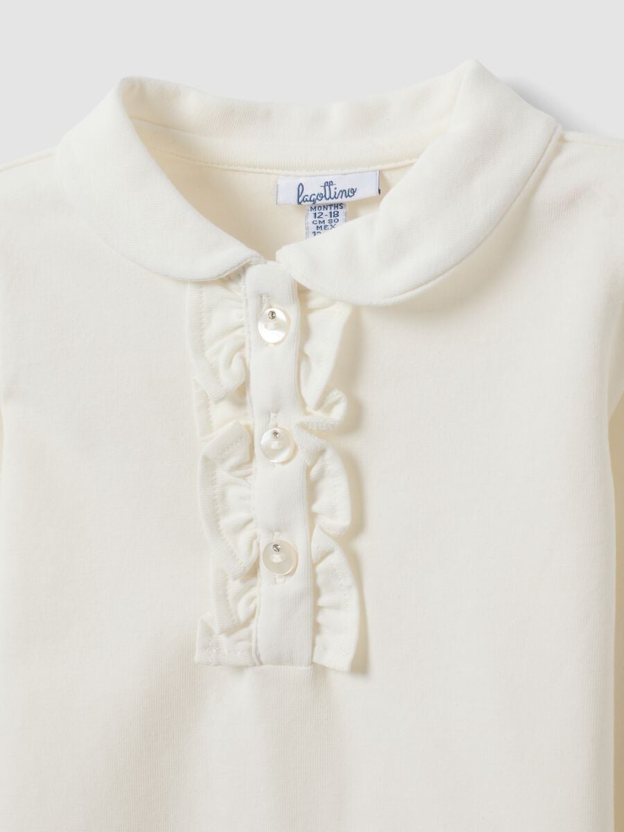 White organic stretch cotton polo shirt with collar for baby girl_3