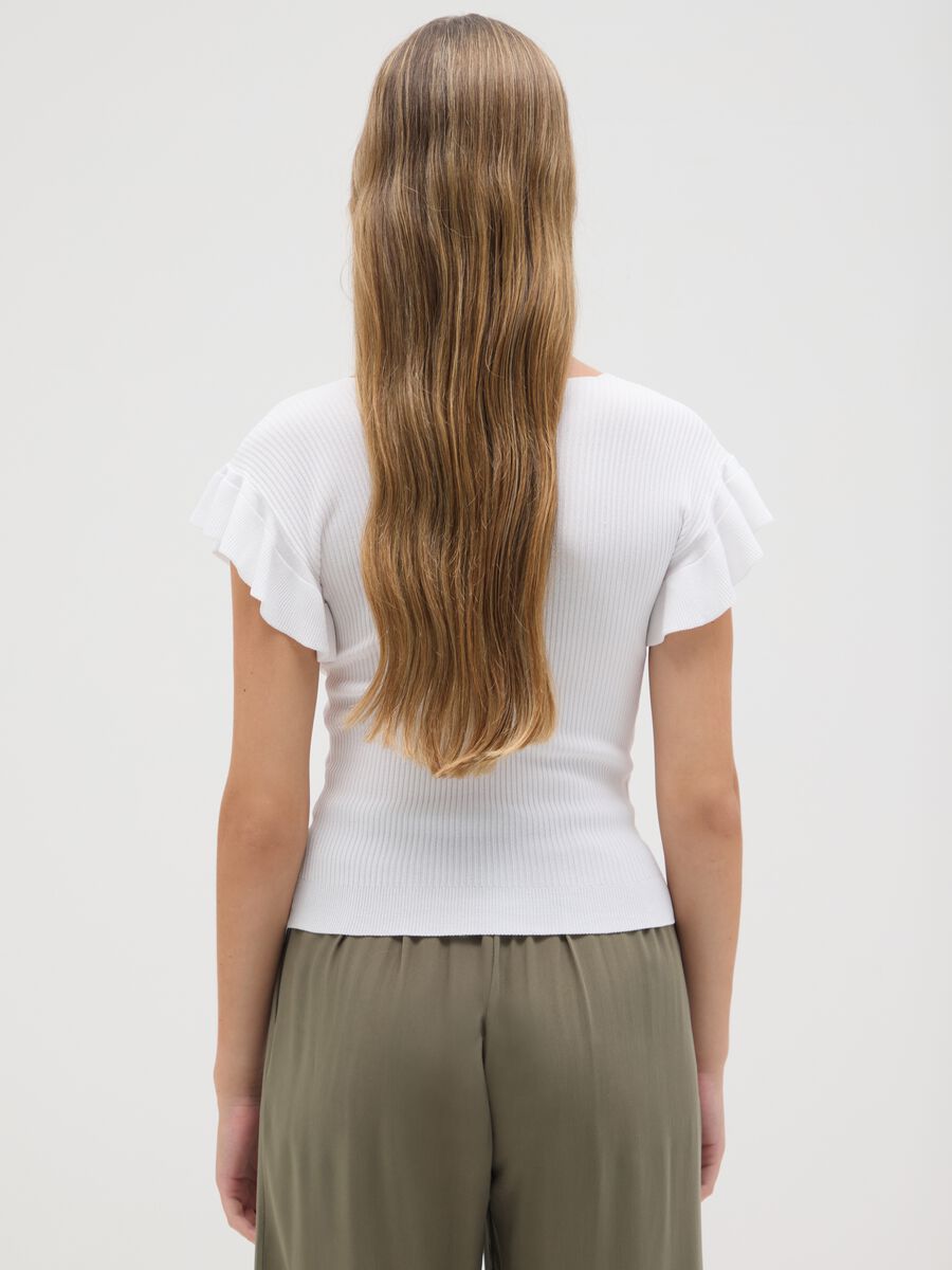 Women's white regular fit t-shirt with ruffles_2