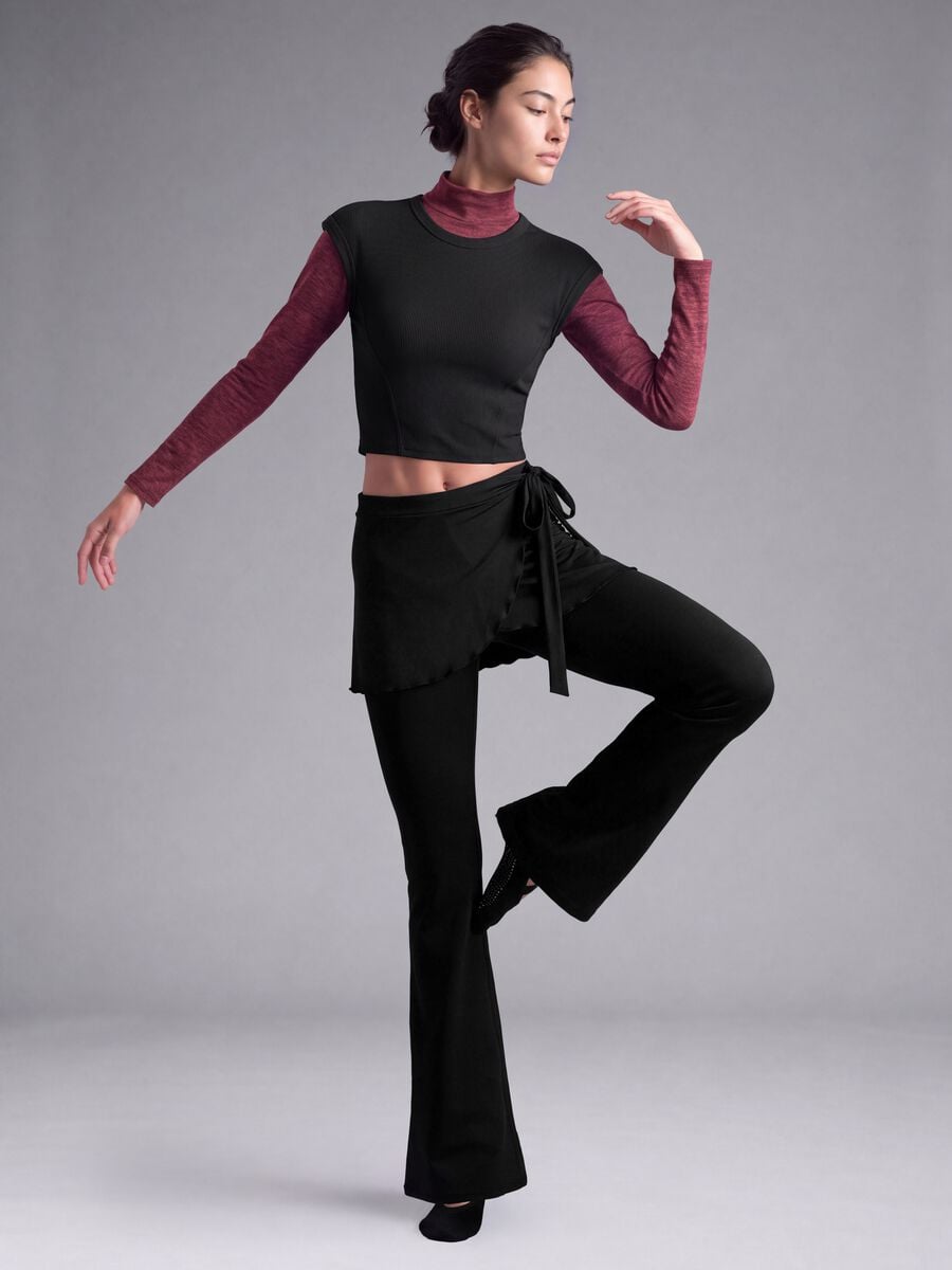 Leggings blu flare in tessuto elasticizzato_0