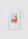 White pure cotton T-shirt with floral print, regular fit_0