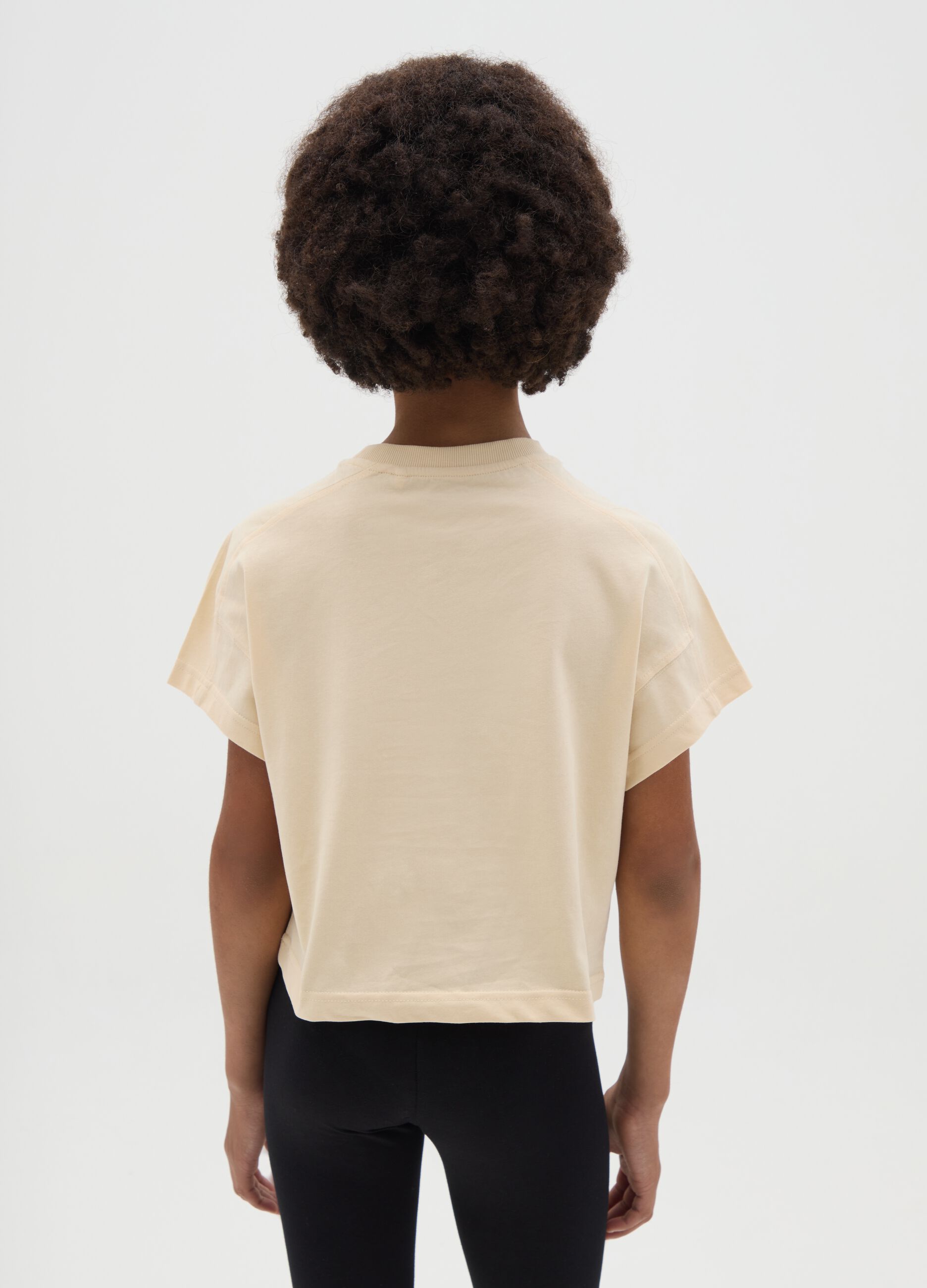 Short sleeve beige T-shirt in pure organic cotton