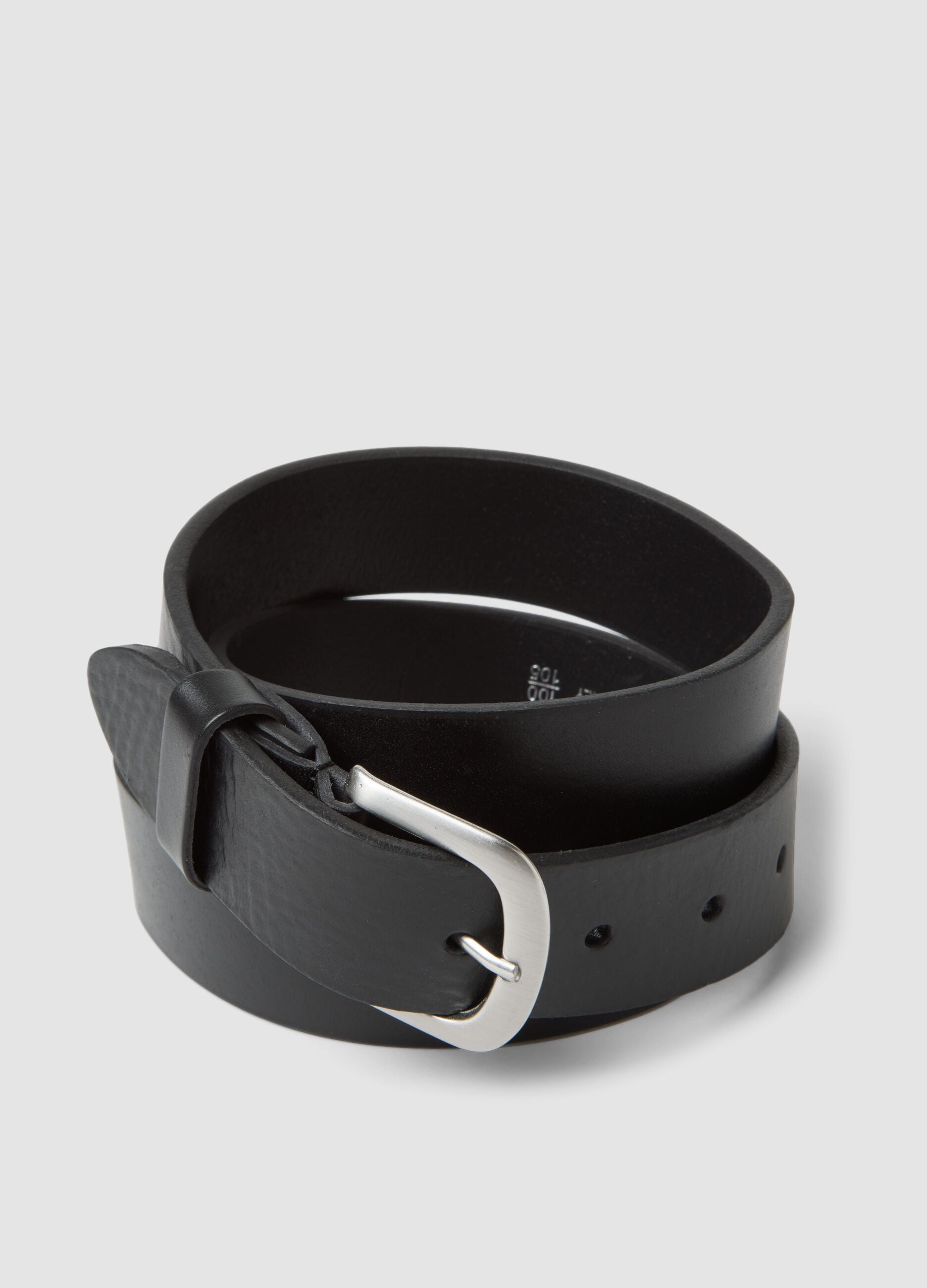 Black Genuine Leather Belt with Metal Buckle